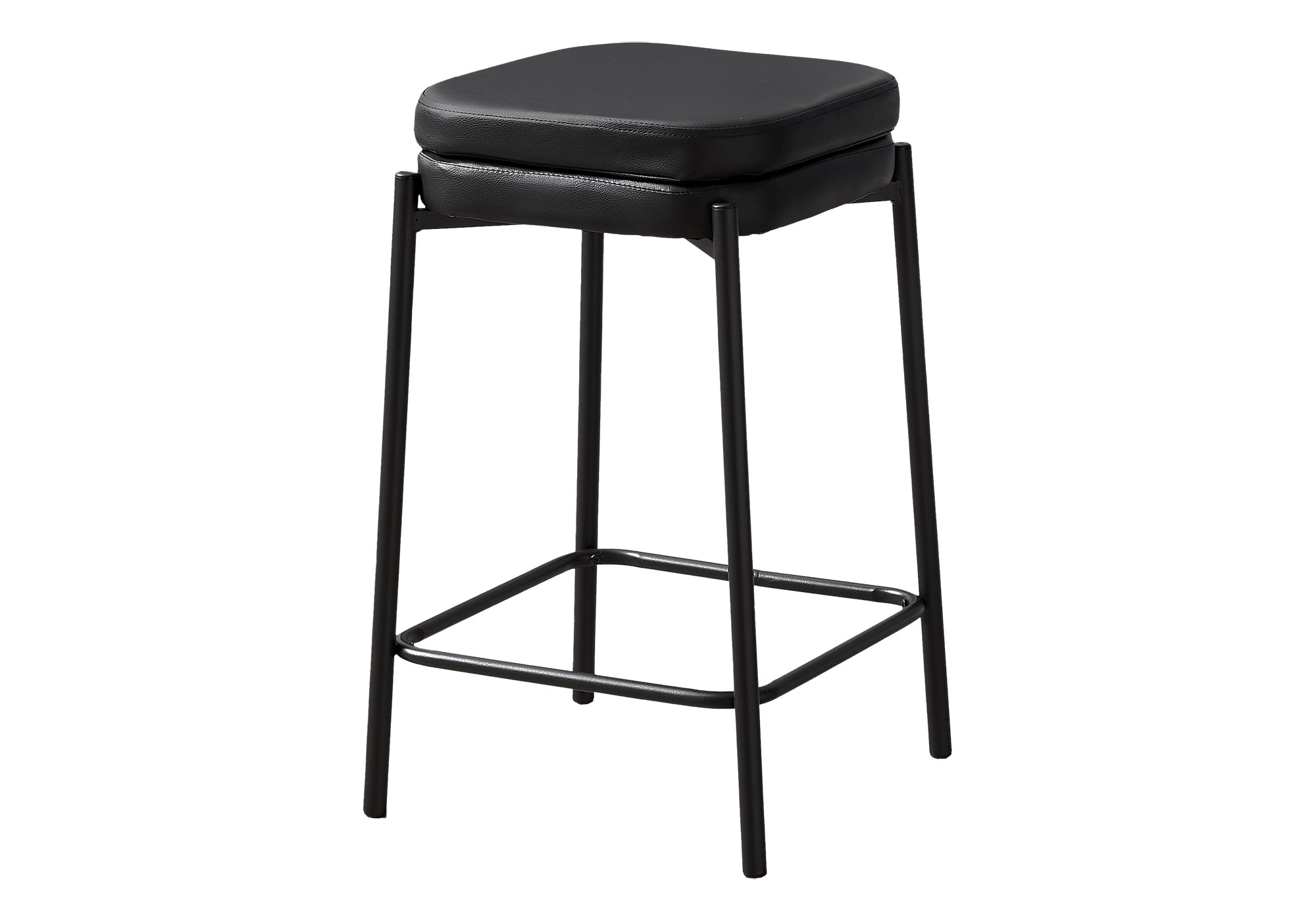 MN-F612225    Barstool, Counter Height, Set Of 2, Kitchen, Black Leather Look, Black Metal, Contemporary, Modern
