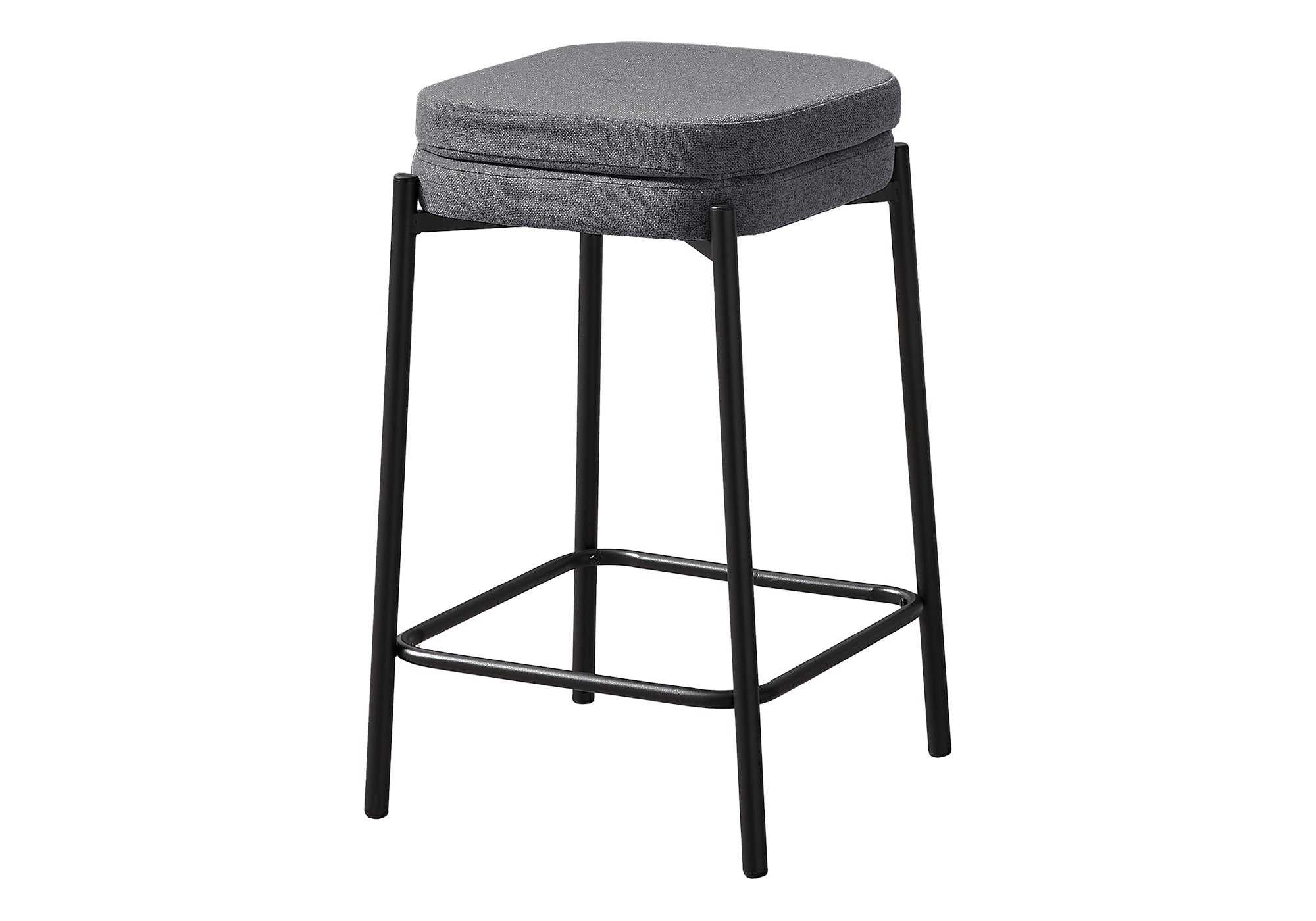 MN-F612226    Barstool, Counter Height, Set Of 2, Kitchen, Grey Fabric, Black Metal, Contemporary, Modern