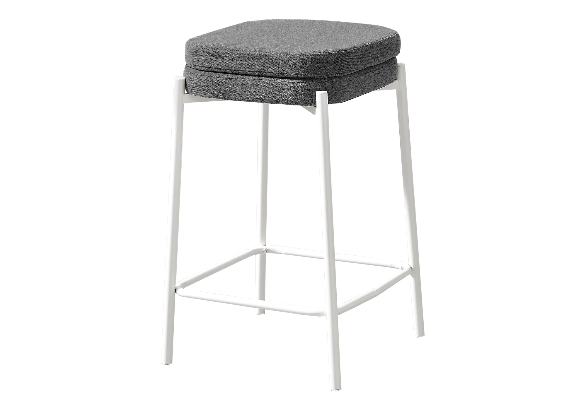 MN-F612227    Barstool, Counter Height, Set Of 2, Kitchen, Grey Fabric, White Metal, Contemporary, Modern
