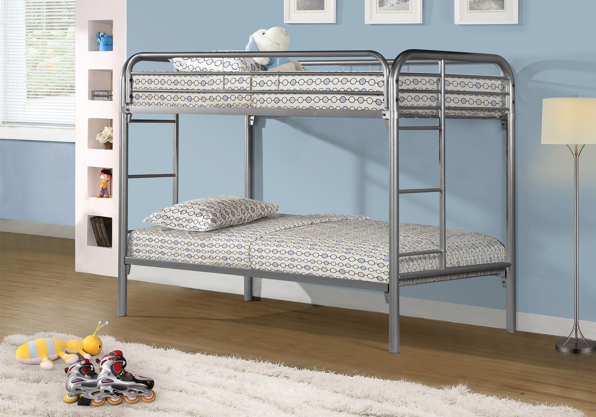 MN-U542230S    Bunk Bed, Kids Bunk Bed, Youth, Twin Over Twin, Silver Metal, Contemporary, Modern