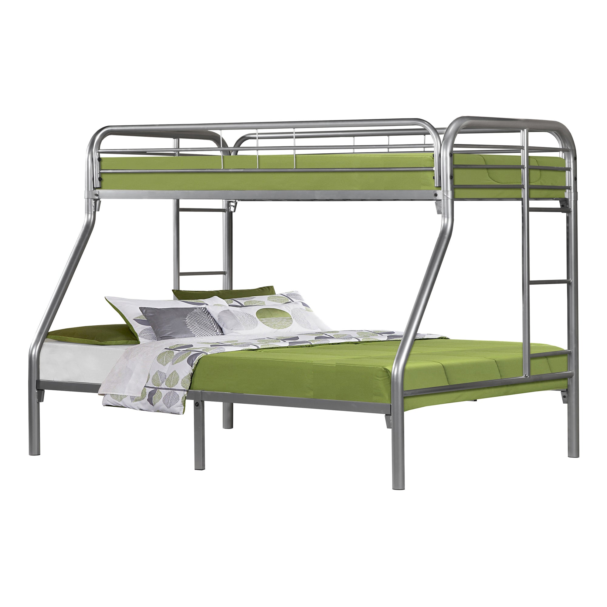 MN-552231S    Bunk Bed, Twin Over Full, Kids Bunk Bed, Youth, Silver Metal, Contemporary, Modern