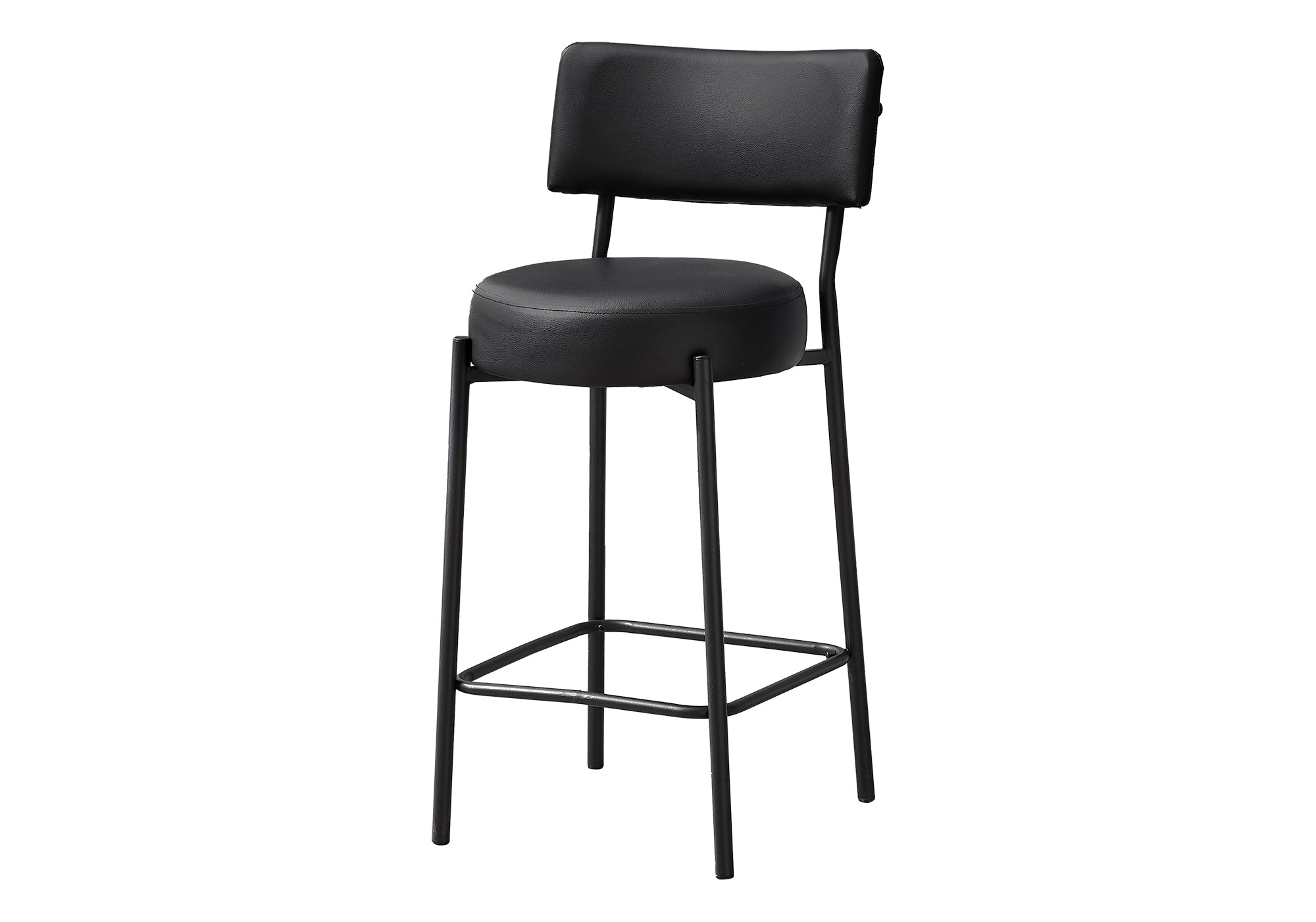 MN-V562245    Barstool, Counter Height, Set Of 2, Kitchen, Black Leather Look, Black Metal, Contemporary, Modern