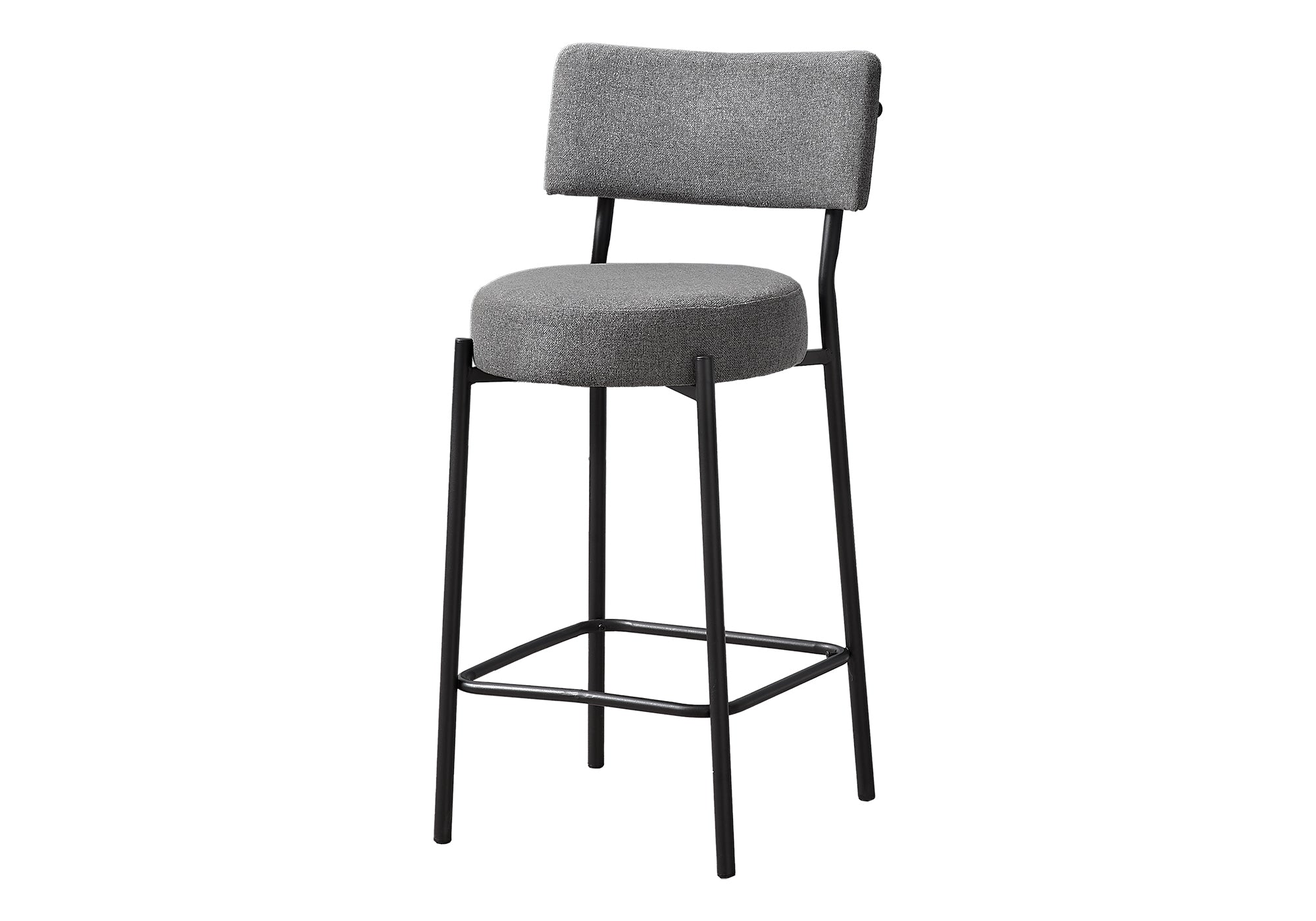 MN-V562246    Barstool, Counter Height, Set Of 2, Kitchen, Grey Fabric, Black Metal, Contemporary, Modern