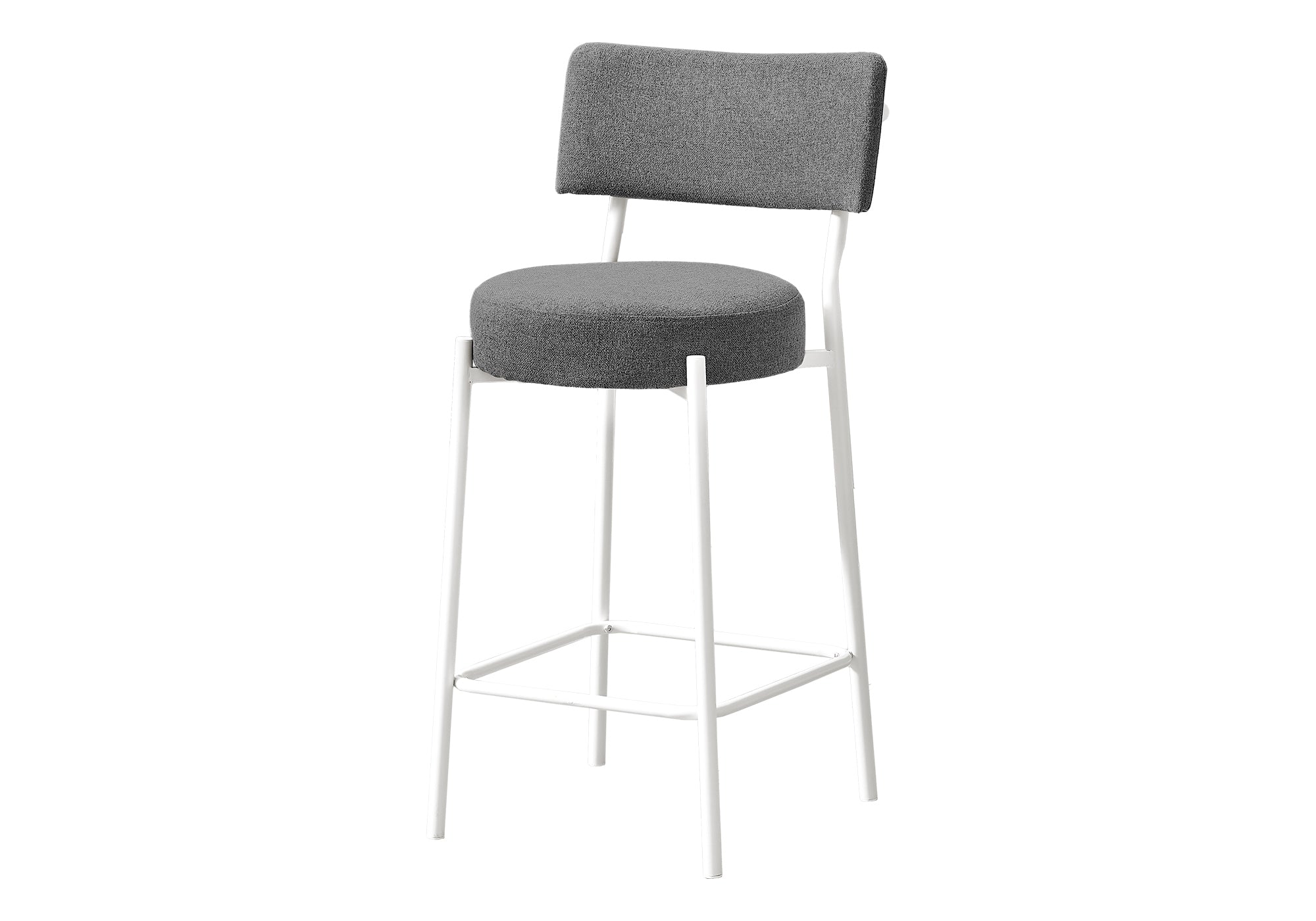 MN-V562247    Barstool, Counter Height, Set Of 2, Kitchen, Grey Fabric, White Metal, Contemporary, Modern