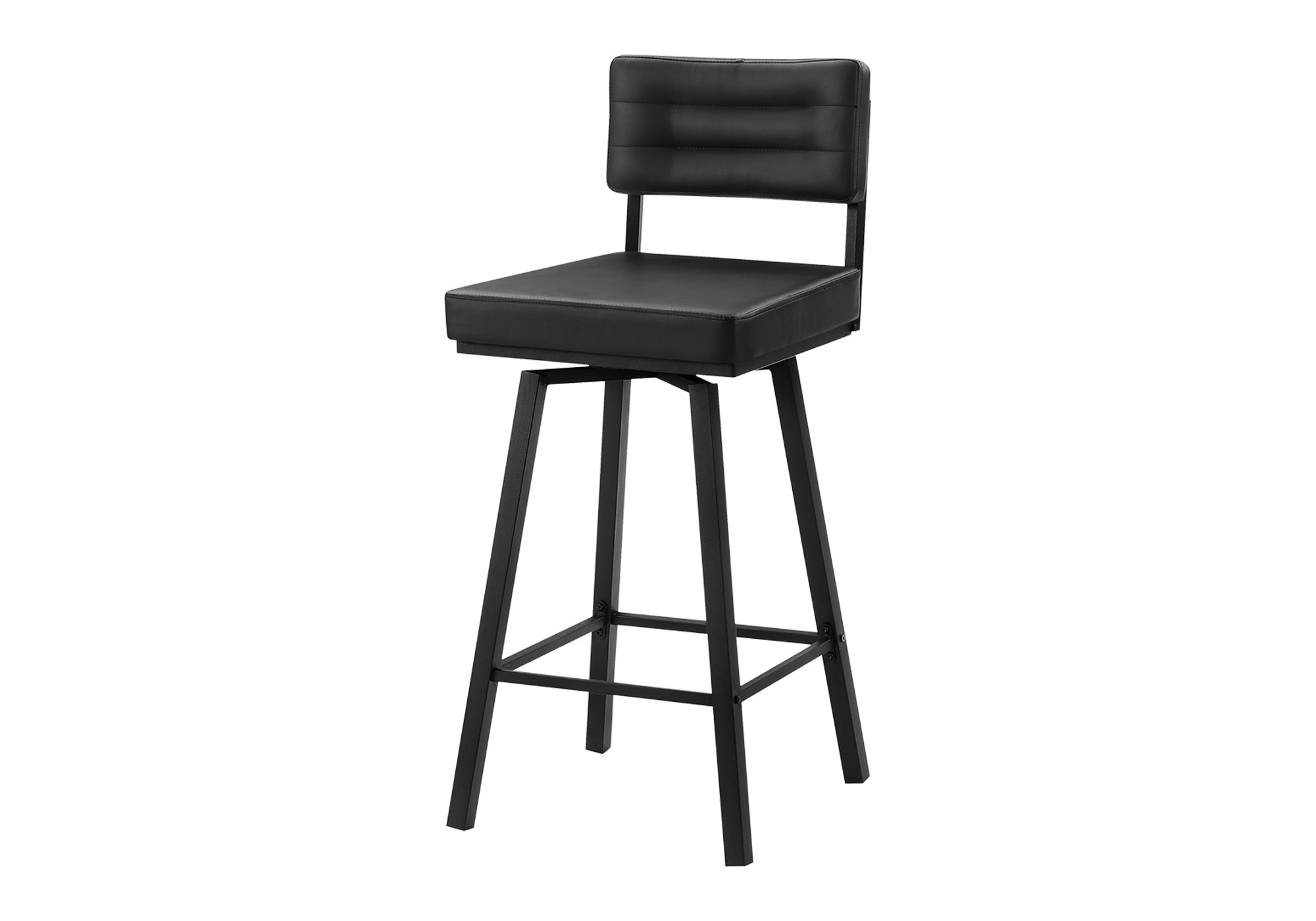 MN-822311    Barstool, 40" Height, Bar Height, Swivel, Set Of 2, Black Leather Look, Black Metal, Contemporary, Modern