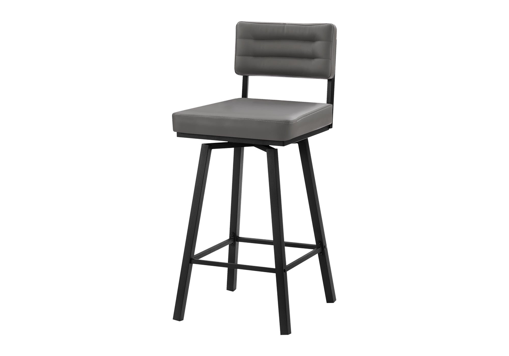 MN-832312    Barstool, 40" Height, Bar Height, Swivel, Set Of 2, Grey Leather Look, Black Metal, Contemporary, Modern