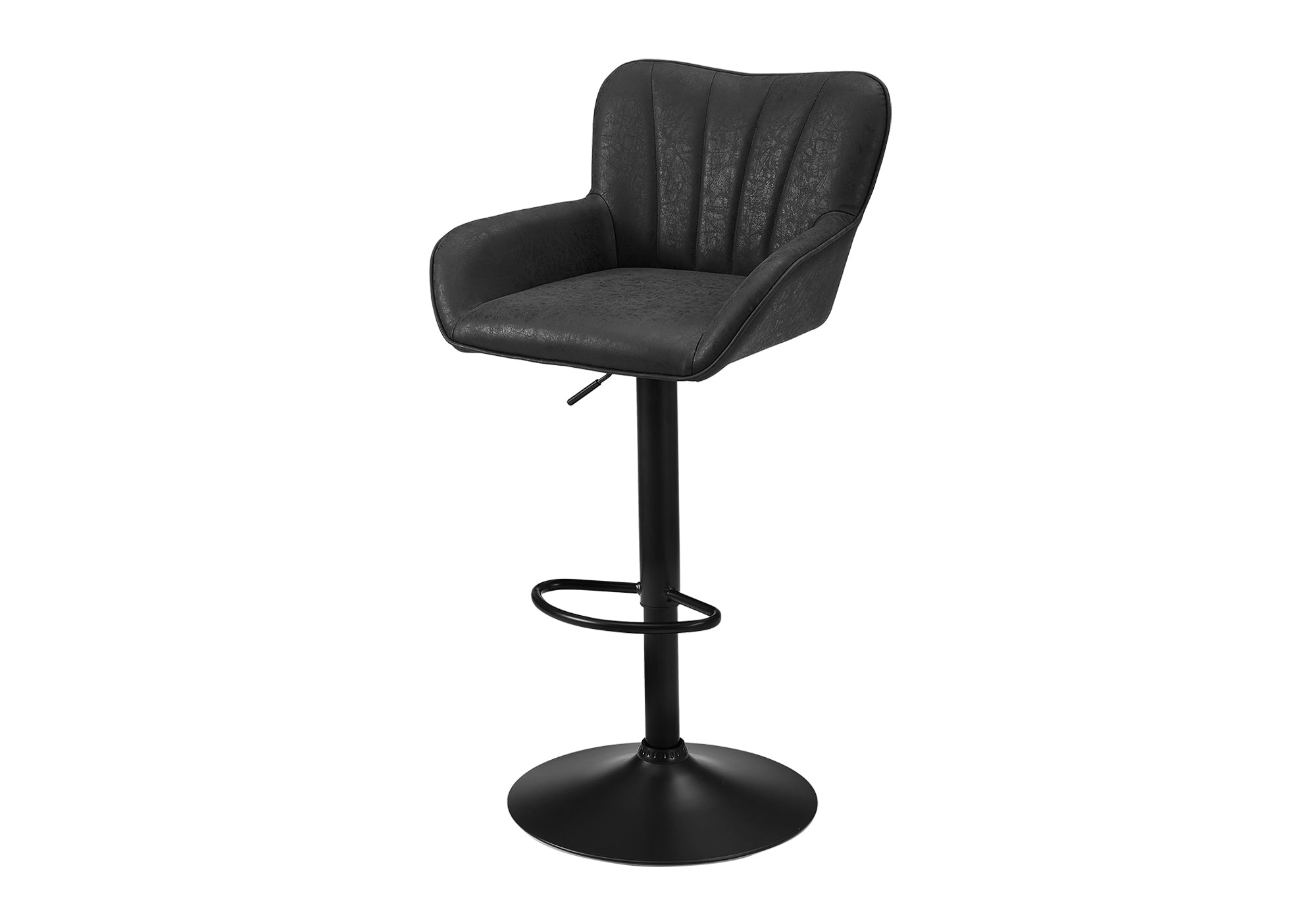 MN-S812328    Barstool, Set Of 2, Swivel, Adjustable, Bar Height, Counter Height, Kitchen, Black Leather Look, Black Metal, Contemporary, Modern