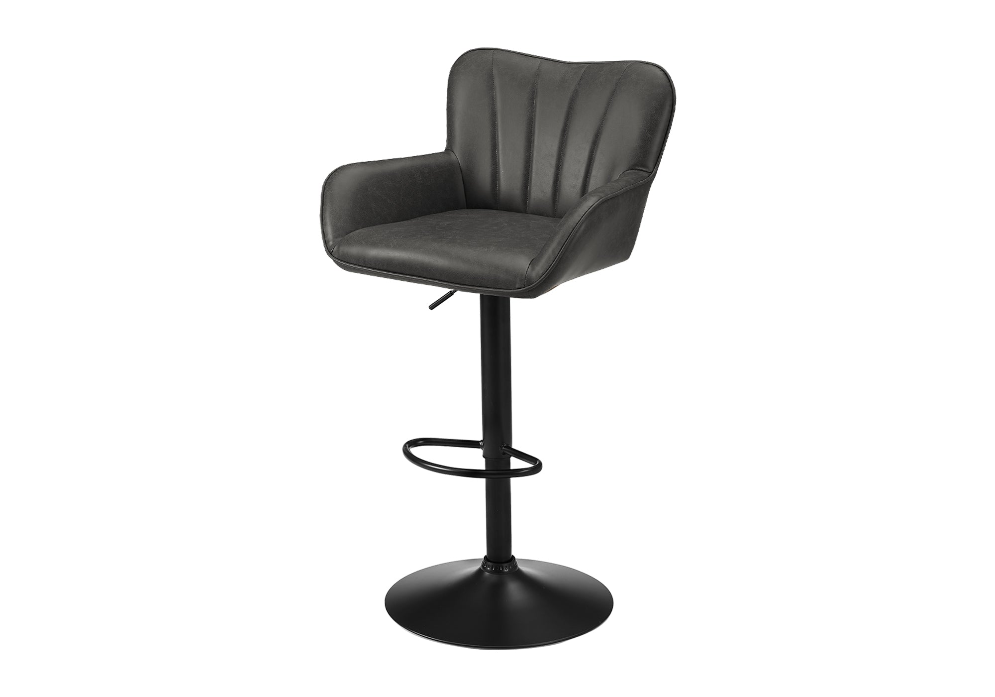 MN-S812330    Barstool, Set Of 2, Swivel, Adjustable, Bar Height, Counter Height, Kitchen, Grey Leather Look, Black Metal, Contemporary, Modern