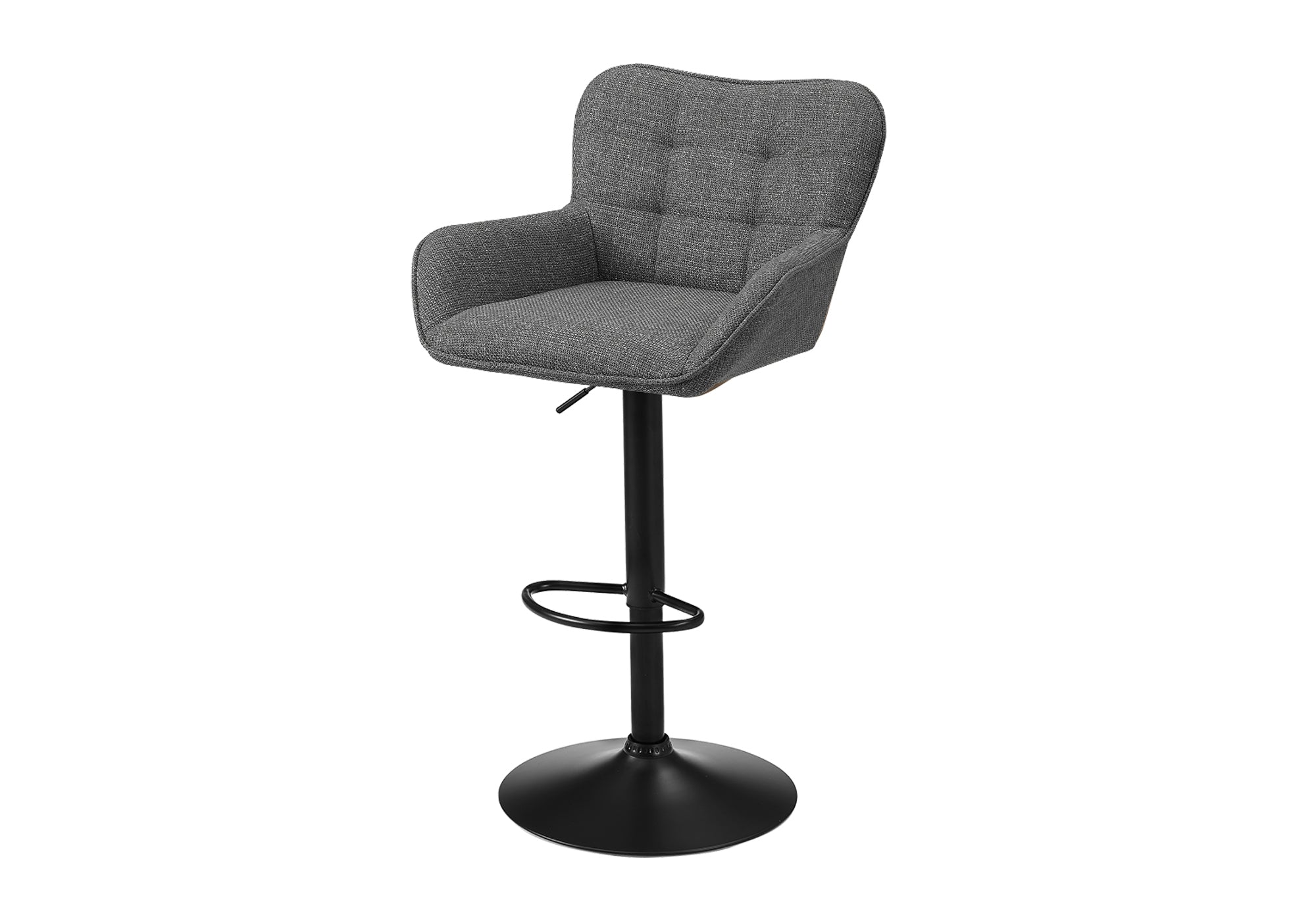 MN-R842333    Barstool, Set Of 2, Adjustable, Swivel, Bar Height, Counter Height, Kitchen, Grey Fabric, Black Metal, Contemporary, Modern