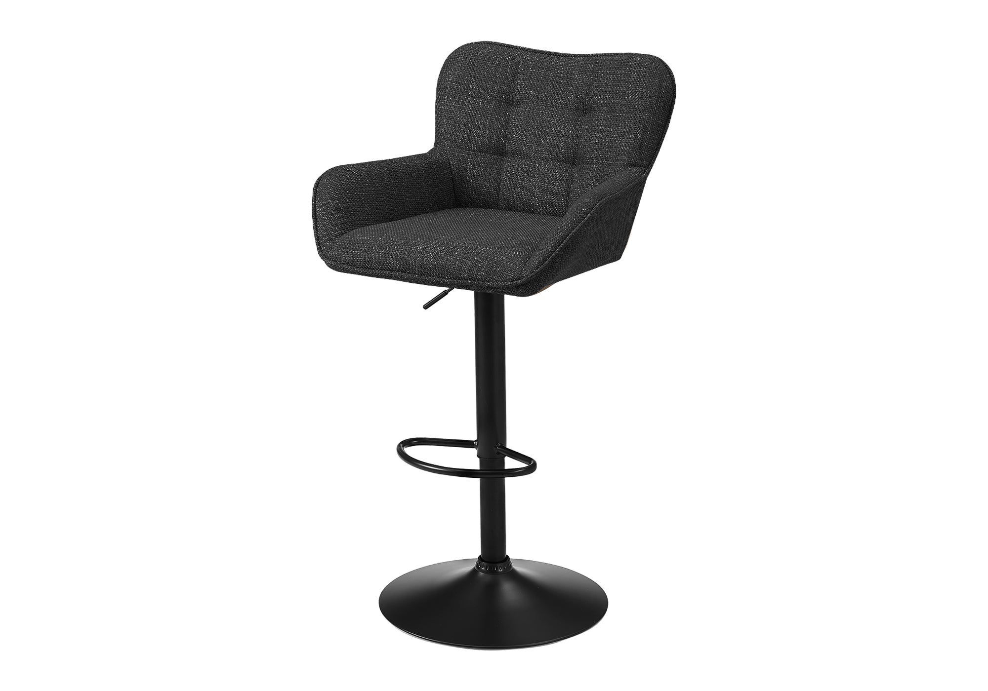 MN-R842334    Barstool, Set Of 2, Adjustable, Swivel, Bar Height, Counter Height, Kitchen, Black Fabric, Black Metal, Contemporary, Modern