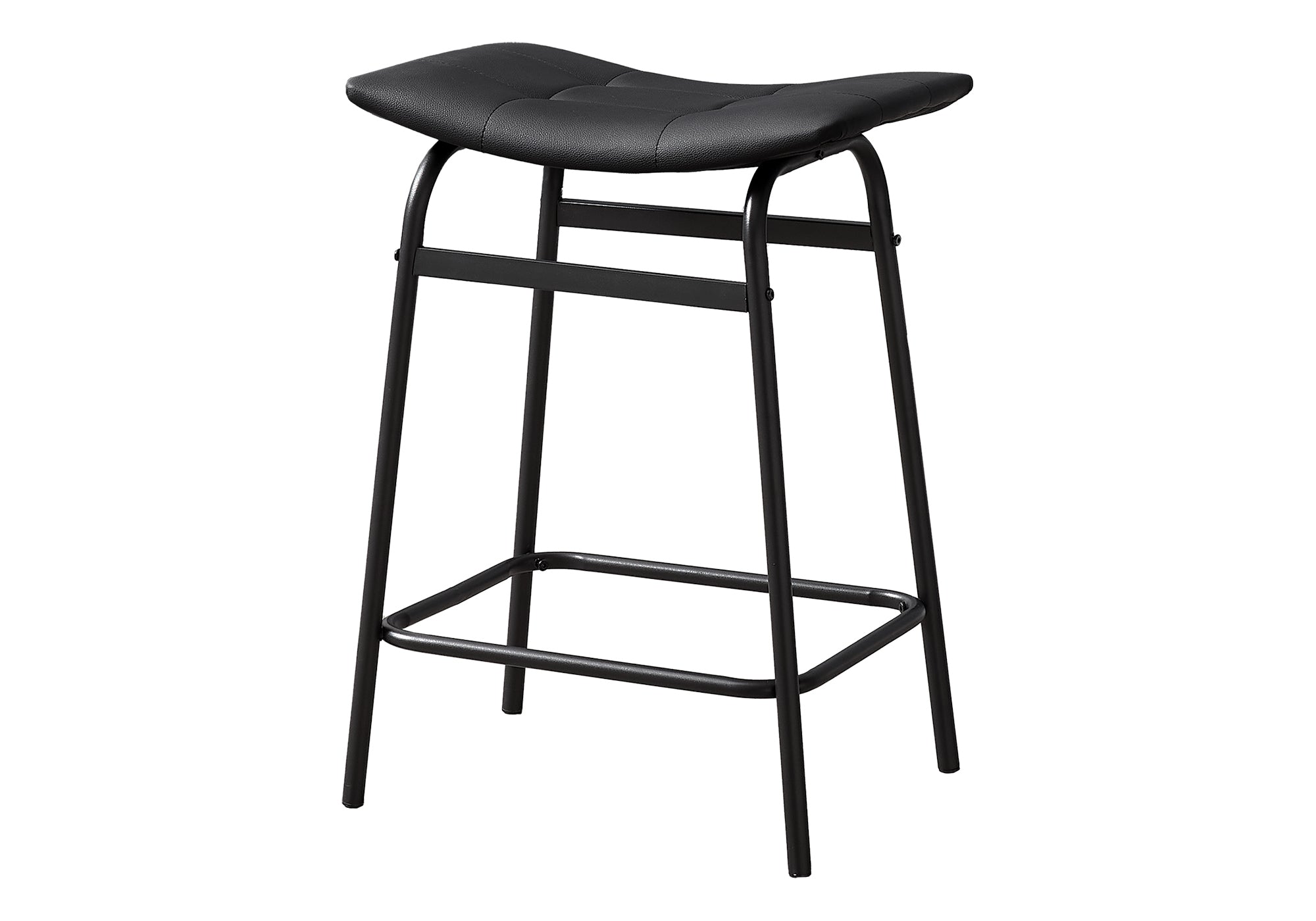 MN-U812384    Barstool, Counter Height, Set Of 2, Kitchen, Black Leather Look, Black Metal, Contemporary, Modern