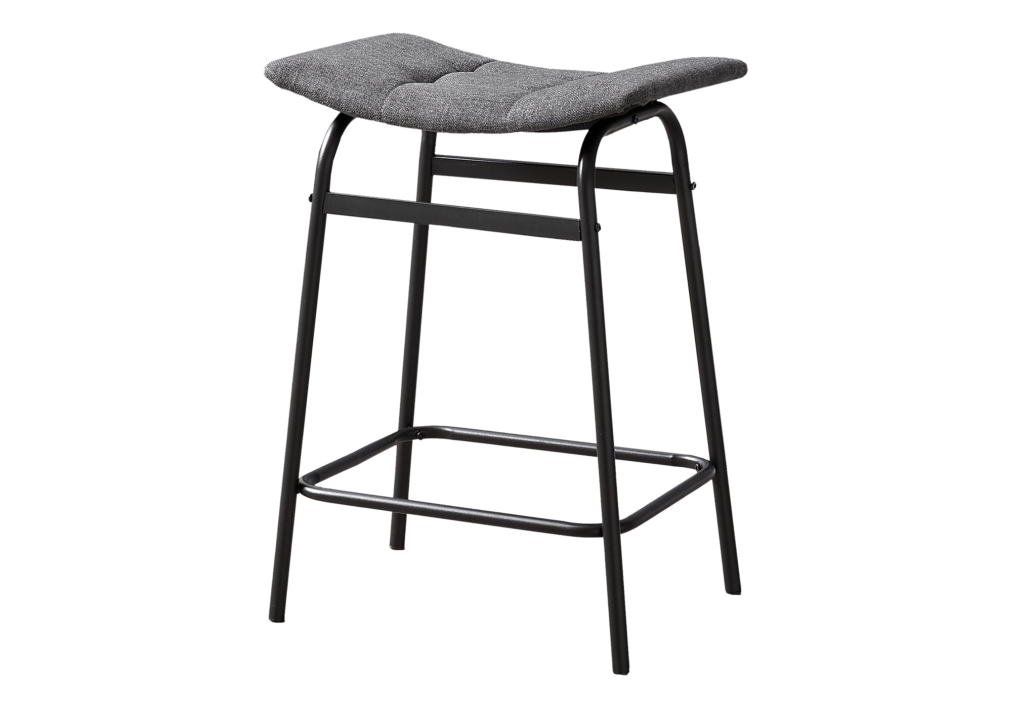 MN-U812385    Barstool, Counter Height, Set Of 2, Kitchen, Grey Fabric, Black Metal, Contemporary, Modern