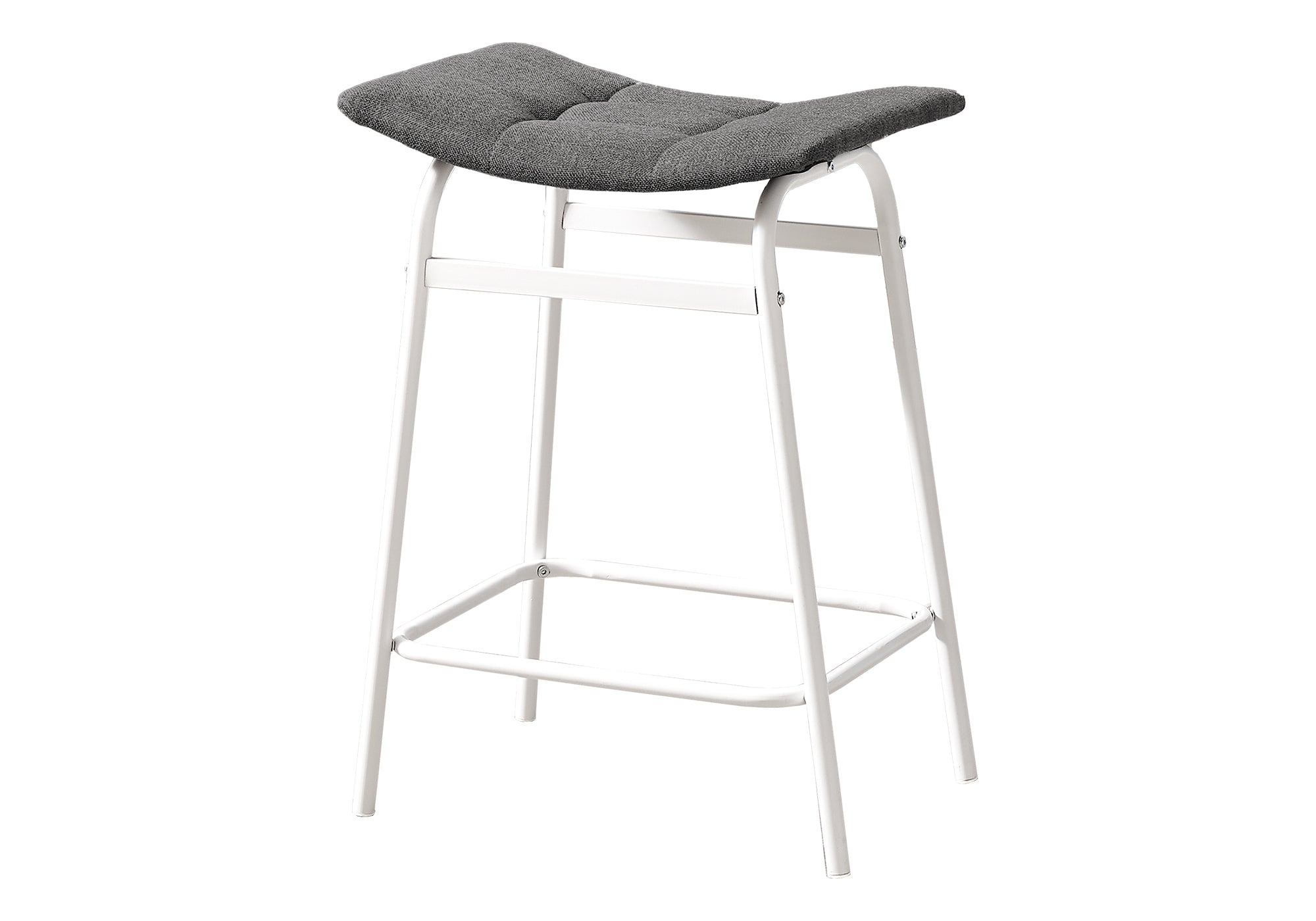 MN-U812387    Barstool, Counter Height, Set Of 2, Kitchen, Grey Fabric, White Metal, Contemporary, Modern