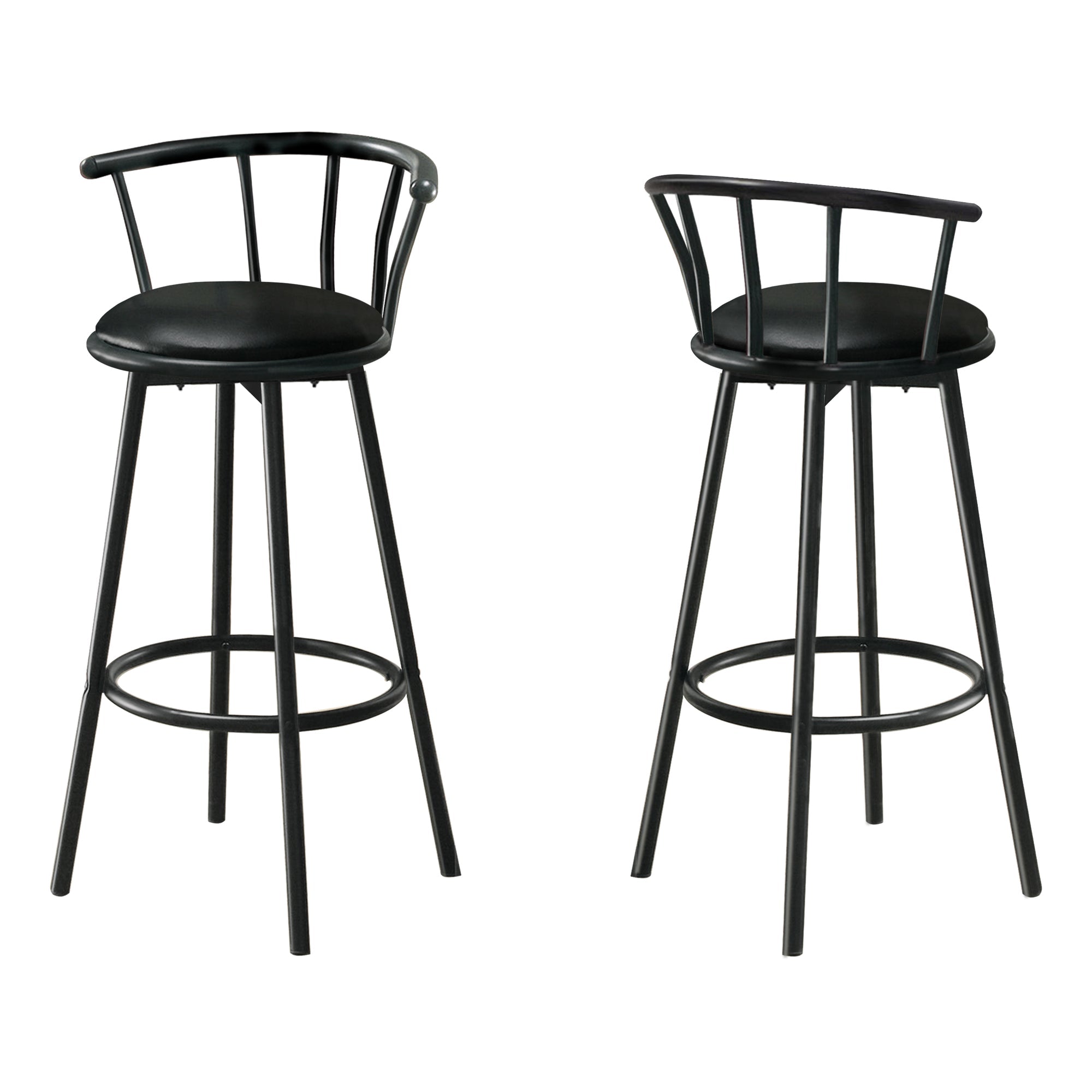 MN-Q882398    Bar Stool, Set Of 2, Swivel, Bar Height, Wood, Leather Look, Black, Contemporary, Modern