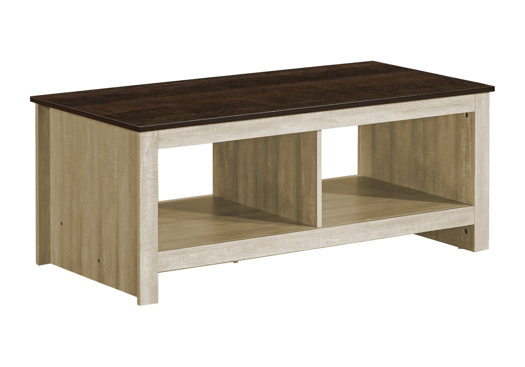 MN-432508    Coffee Table, 44"l, Cocktail, Accent, Storage, Rectangular, Living Room, Beige Oak Laminate, Dark Brown Oak Laminate, Contemporary