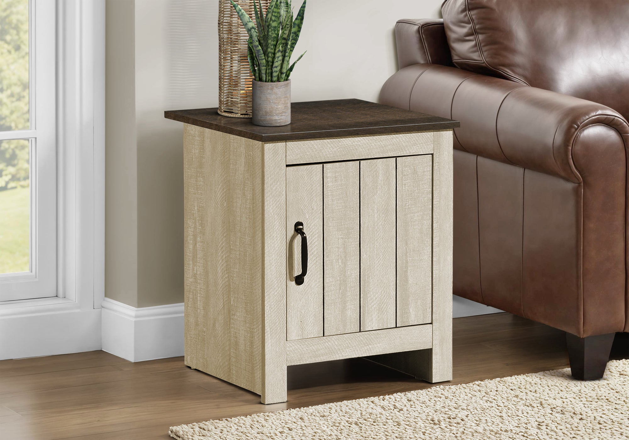 MN-442509    Accent Table, 22" H, End, Side Table, Storage, Nightstand, Bedroom, Living Room, Beige Laminate, Dark Oak Laminate, Contemporary