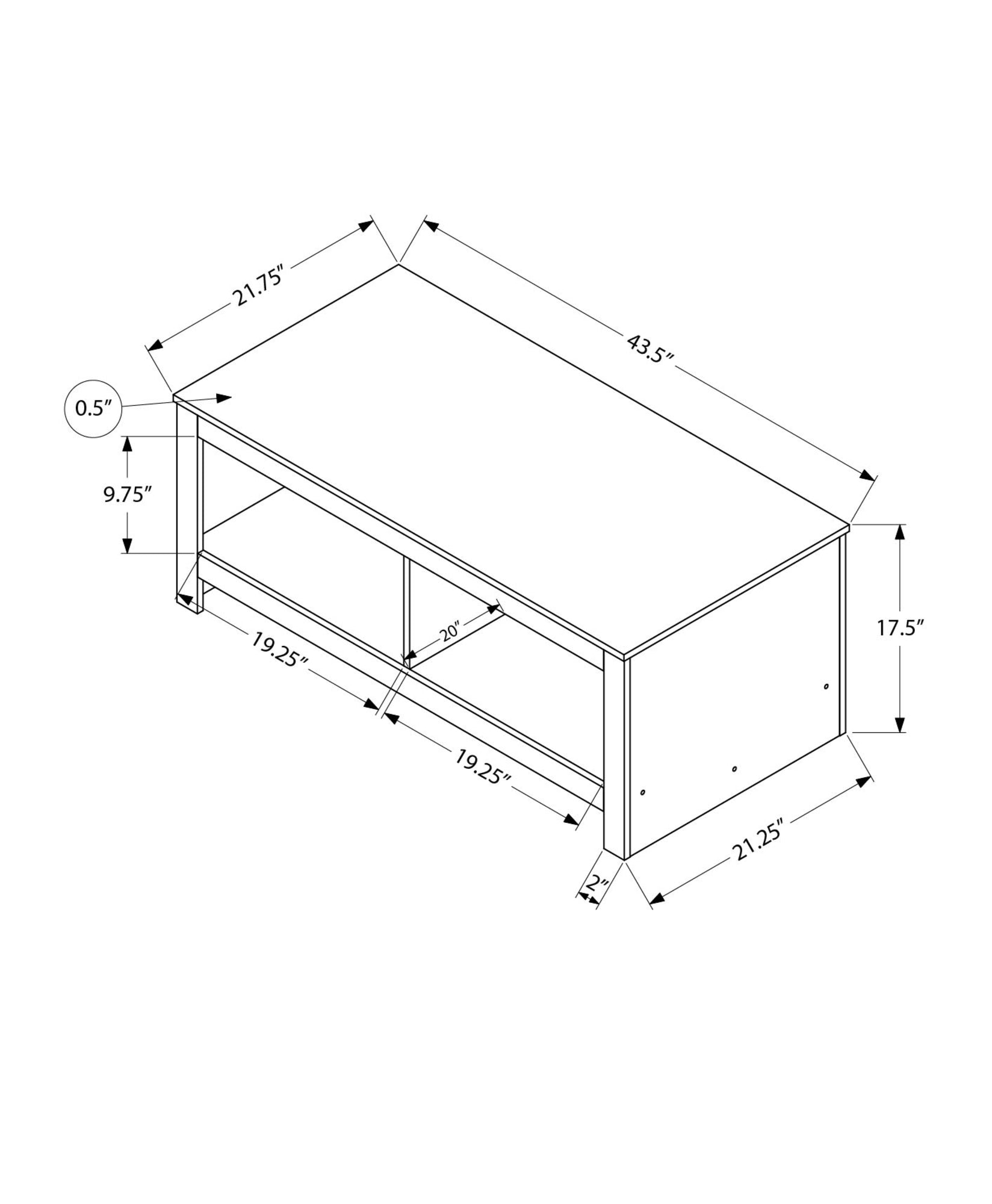 MN-462512    Coffee Table, 44"l, Cocktail, Rectangular, Living Room, Rustique Grey Laminate, Transitional