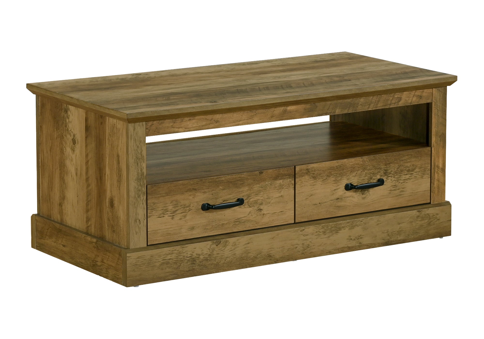 MN-492525    Coffee Table, 42" L, Cocktail, Rectangular, Storage Drawers, Living Room, Accent, Dark Brown Oak Laminate, Transitional