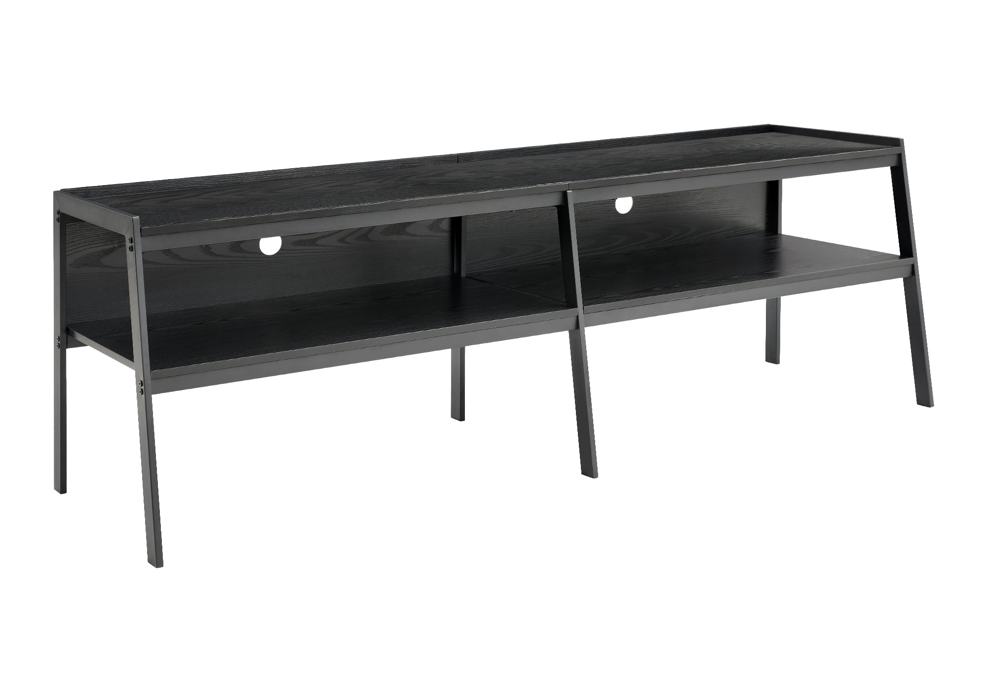 MN-512535    Tv Stand, 72 Inch, Console, Media Entertainment Center, Living Room, Bedroom, Black Wood Laminate, Black Metal, Contemporary, Modern