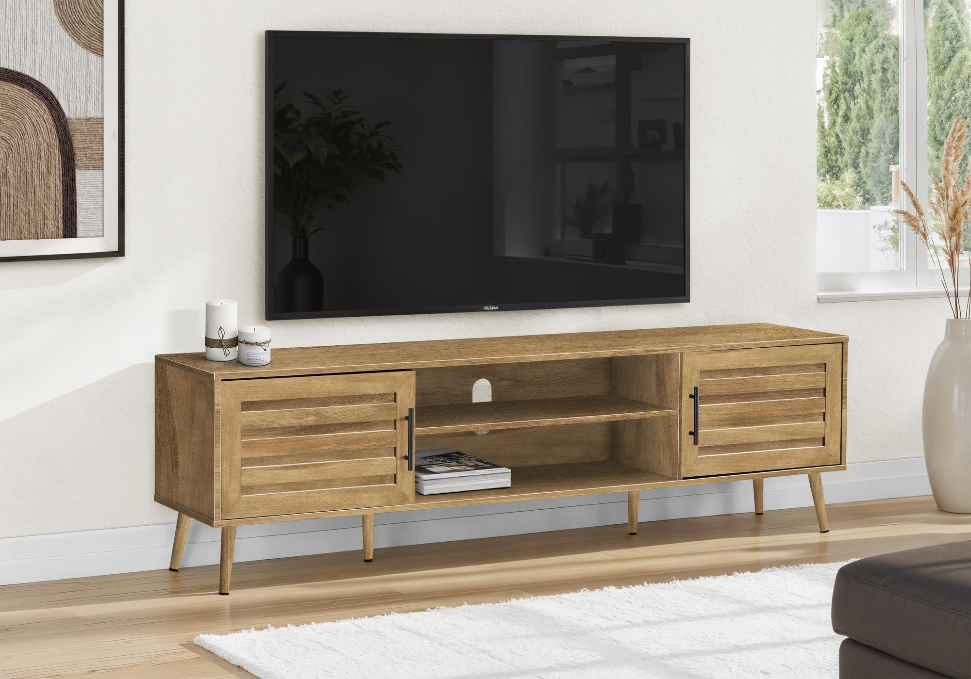 MN-692719    Tv Stand, 72 Inch, Console, Media Entertainment Center, Storage Cabinet, Living Room, Bedroom, Walnut Laminate, Transitional