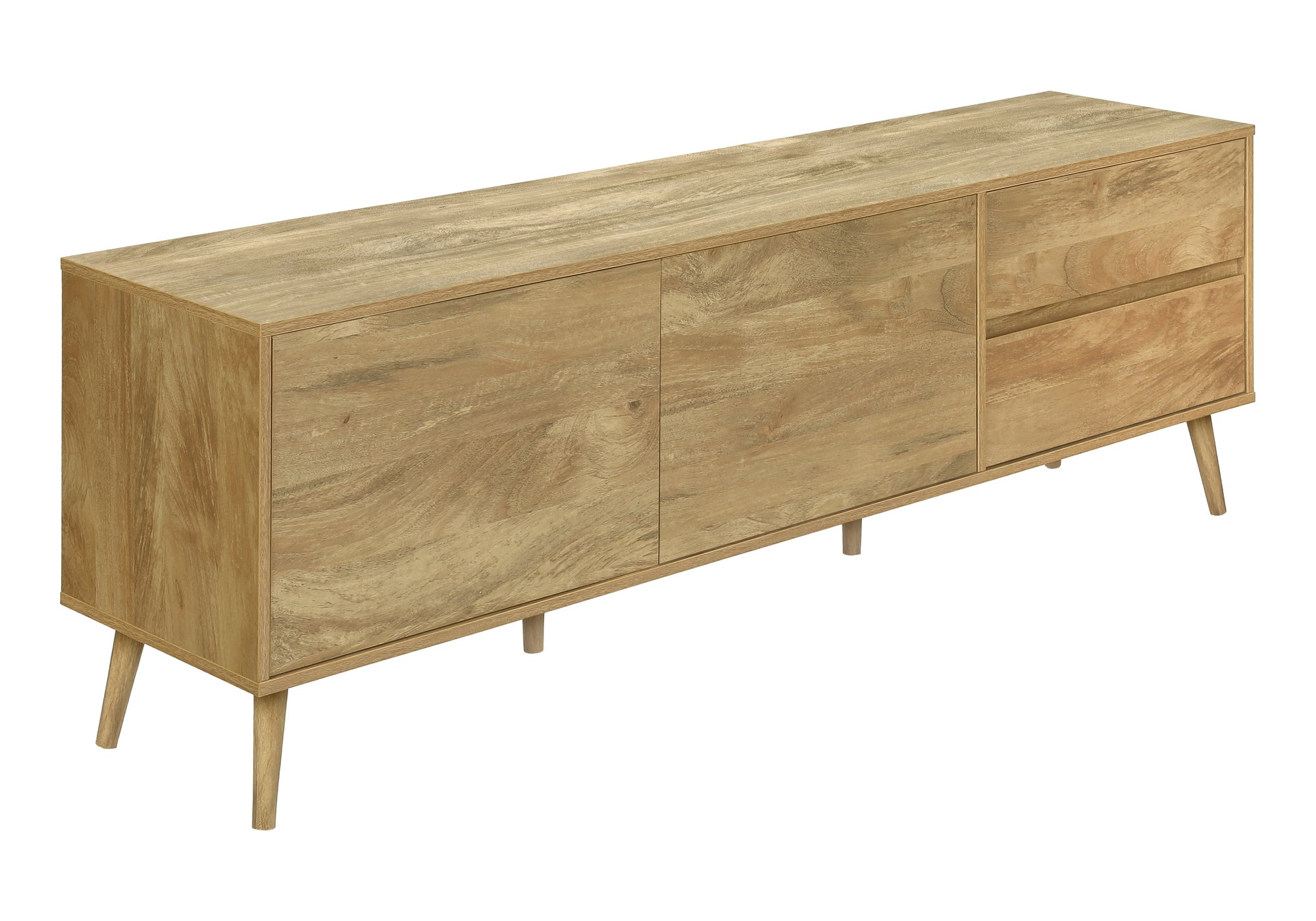 MN-672722    Tv Stand, 72 Inch, Console, Media Entertainment Center, Storage Drawers, Storage Cabinet, Walnut Laminate, Mid Century
