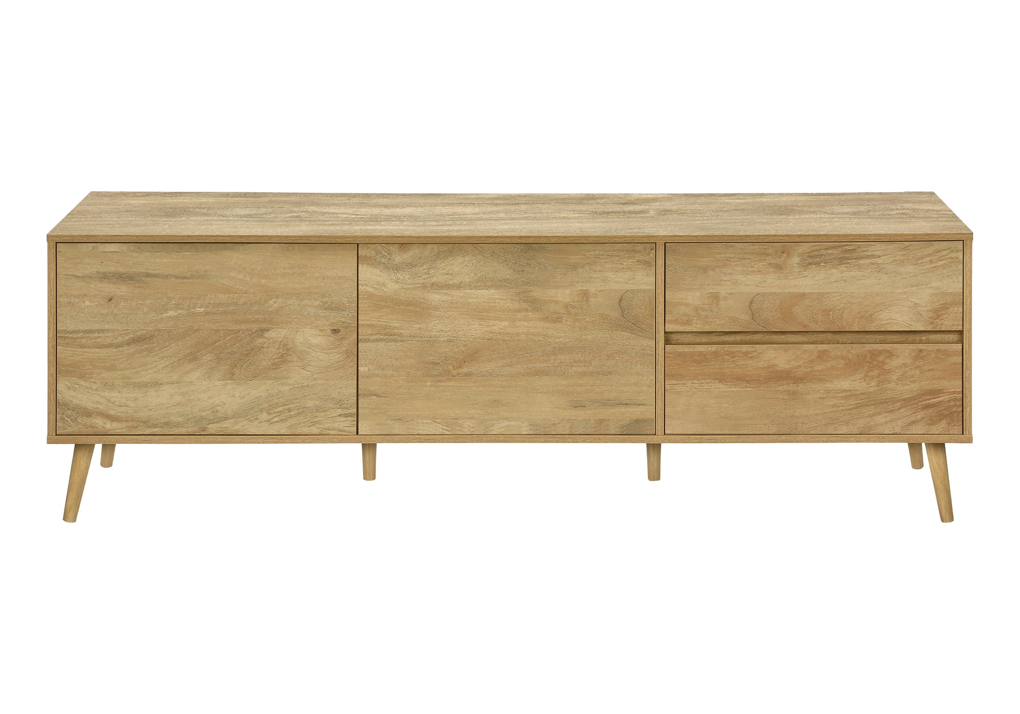 MN-672722    Tv Stand, 72 Inch, Console, Media Entertainment Center, Storage Drawers, Storage Cabinet, Walnut Laminate, Mid Century