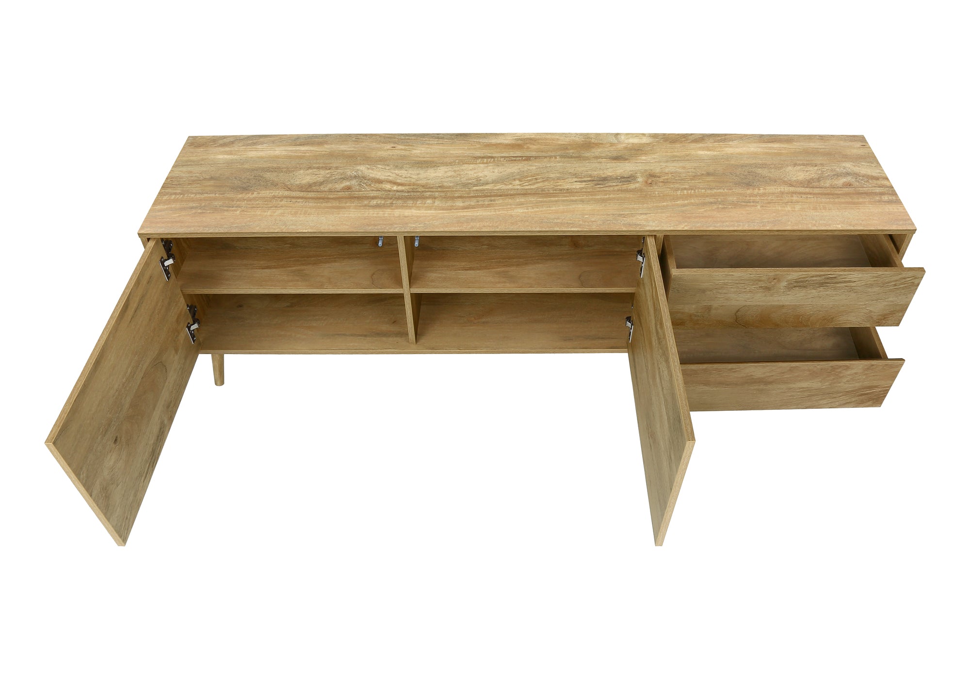 MN-672722    Tv Stand, 72 Inch, Console, Media Entertainment Center, Storage Drawers, Storage Cabinet, Walnut Laminate, Mid Century