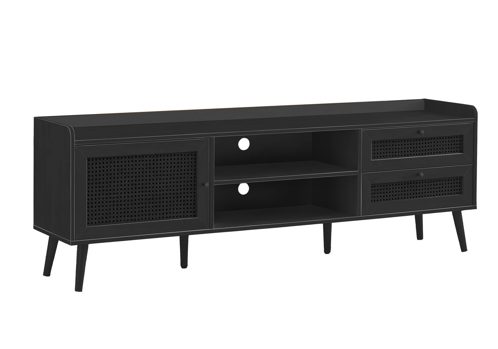 MN-732724    Tv Stand, 72 Inch, Console, Media Entertainment Center, Storage Cabinet, Living Room, Bedroom, Black Laminate, Wood Legs, Transitional