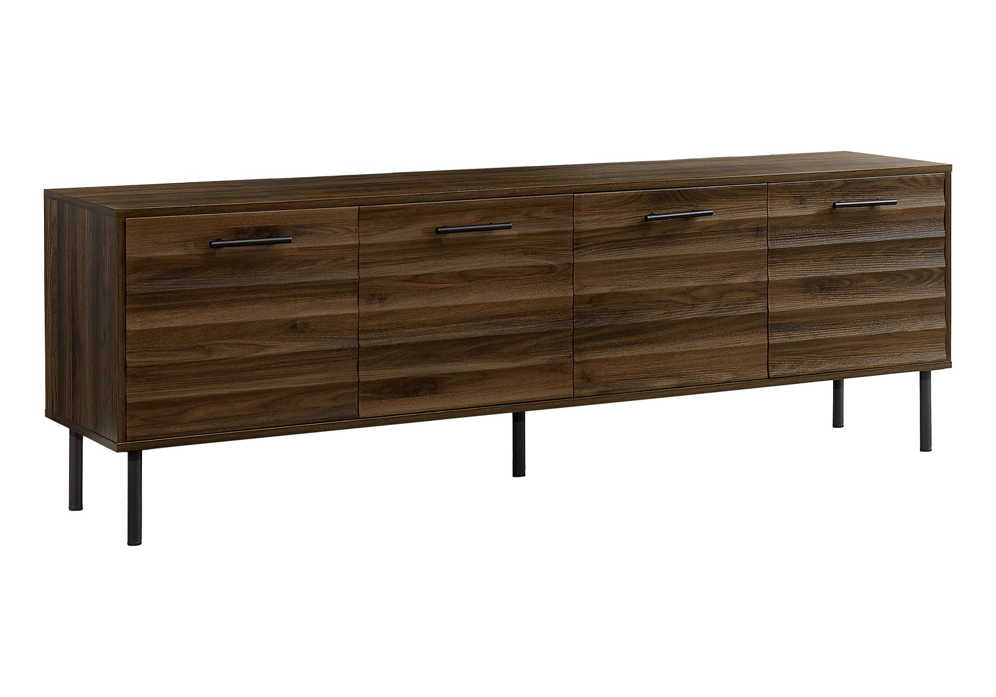 MN-692727    Tv Stand, 72 Inch, Console, Media Entertainment Center, Storage Cabinet, Brown Laminate, Black Metal, Transitional