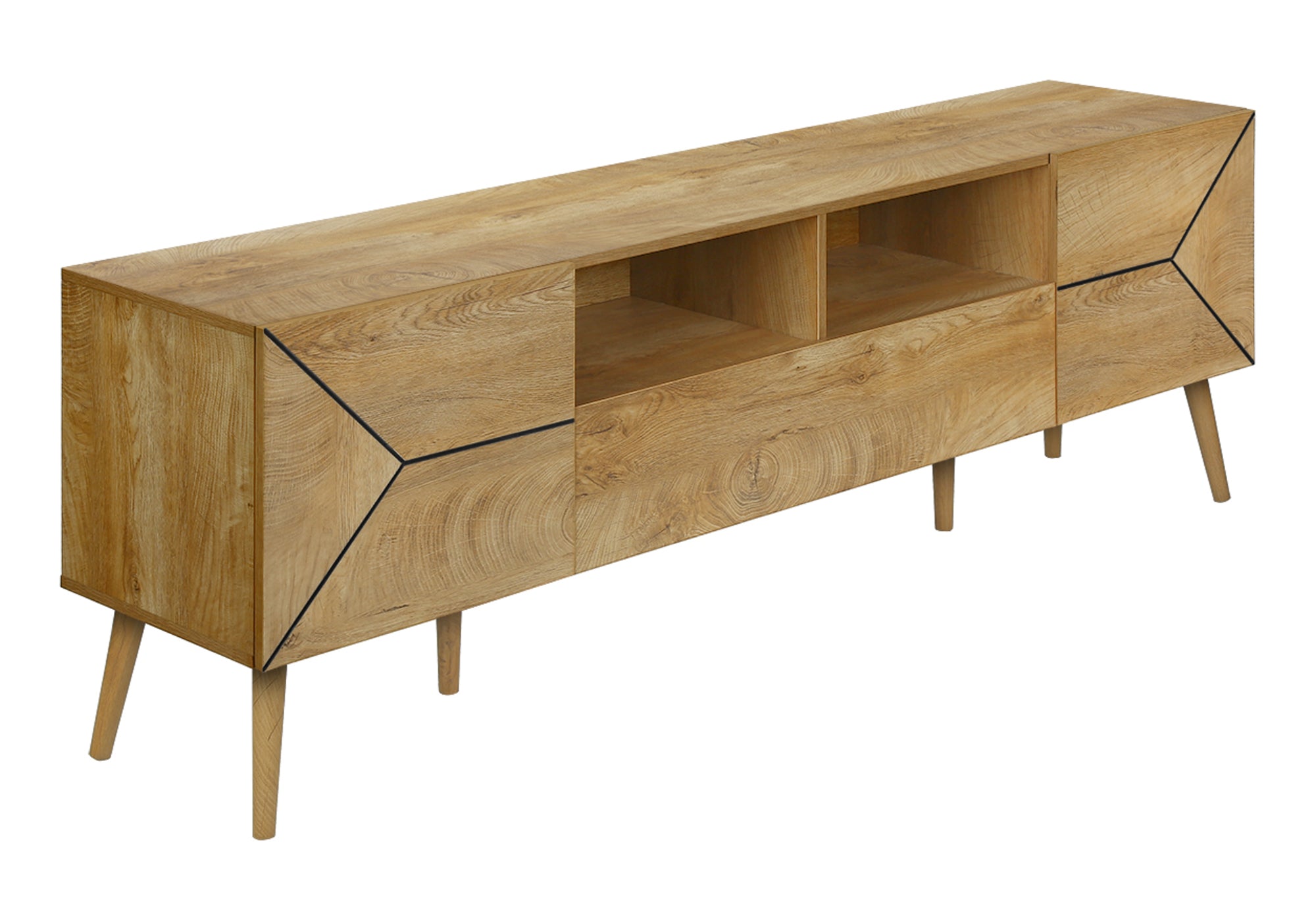 MN-U842753    Tv Stand, 72 Inch, Console, Media Entertainment Center, Storage Drawer, Walnut Laminate, Mid Century, Modern