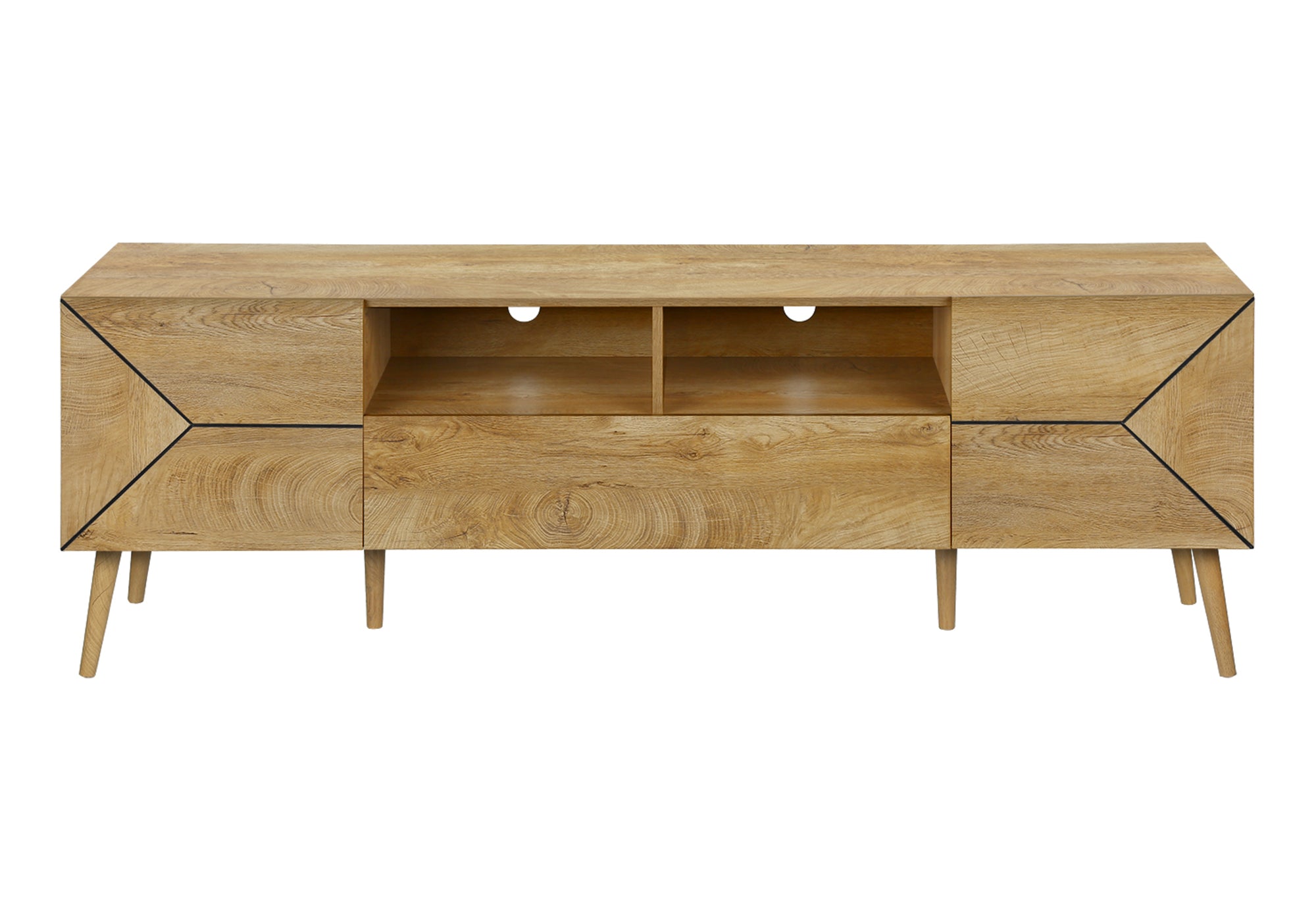 MN-U842753    Tv Stand, 72 Inch, Console, Media Entertainment Center, Storage Drawer, Walnut Laminate, Mid Century, Modern