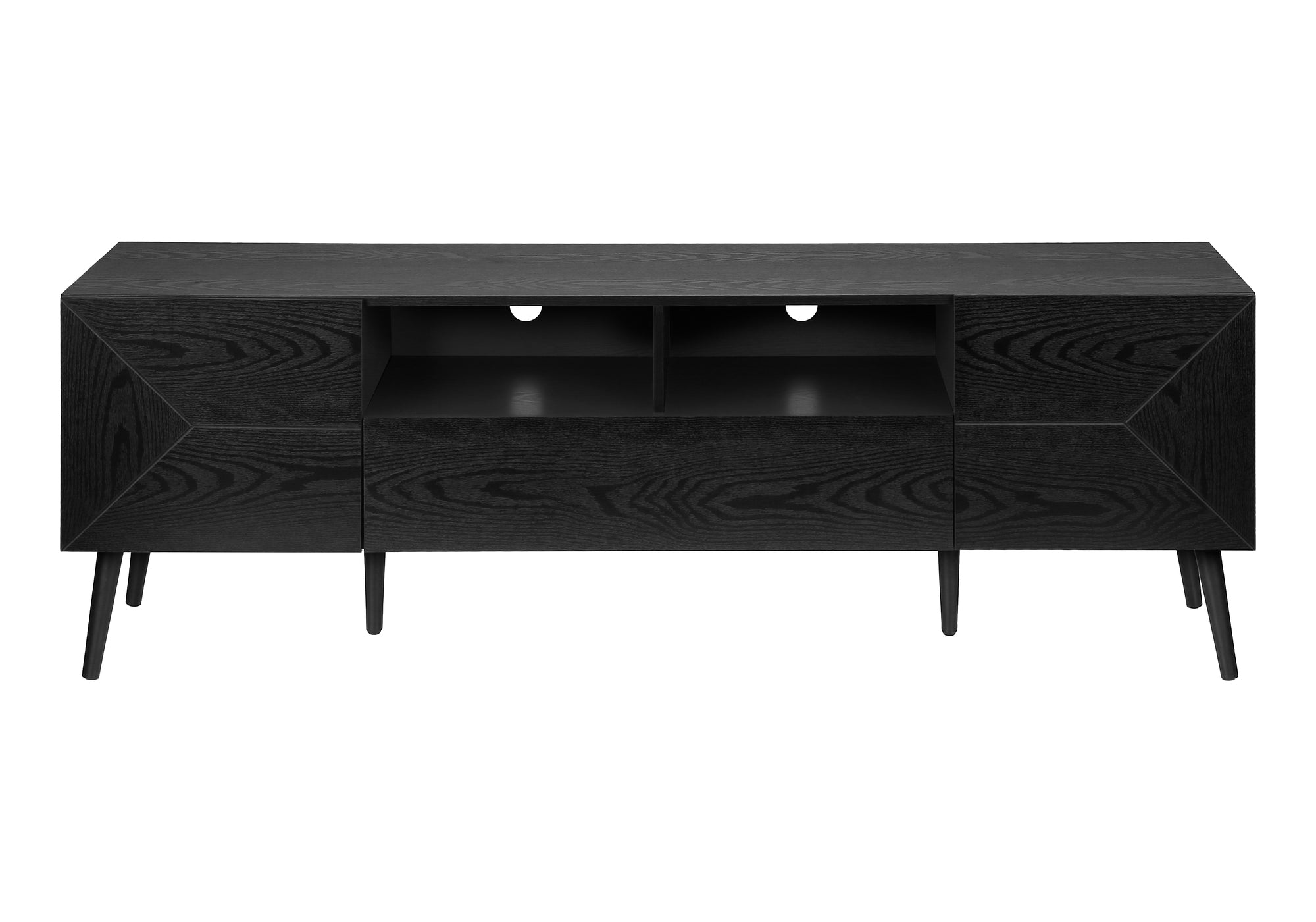 MN-852754    Tv Stand, 72 Inch, Console, Media Entertainment Center, Storage Drawer, Black Laminate, Mid Century, Modern