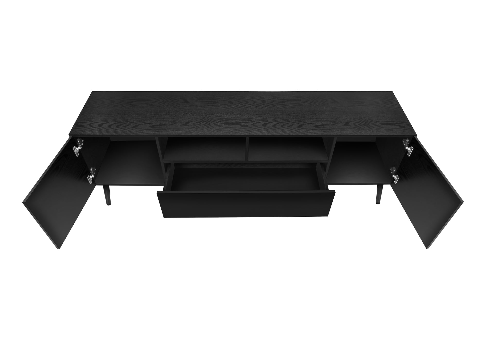 MN-852754    Tv Stand, 72 Inch, Console, Media Entertainment Center, Storage Drawer, Black Laminate, Mid Century, Modern