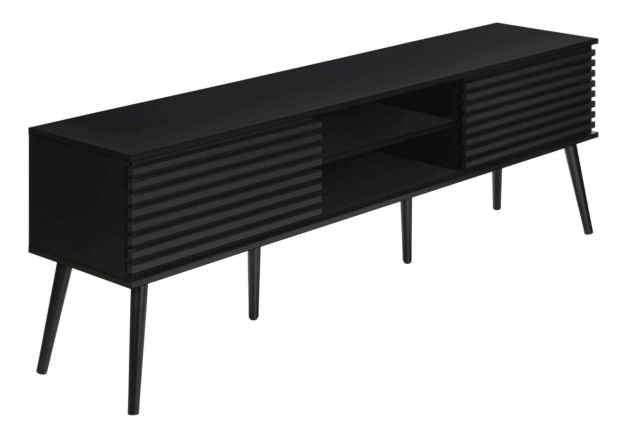 MN-L892783    Tv Stand, 72 Inch, Media Entertainment Center, Storage Cabinet, Console, Storage Shelves, Bedroom, Living Room, Black Laminate, Contemporary