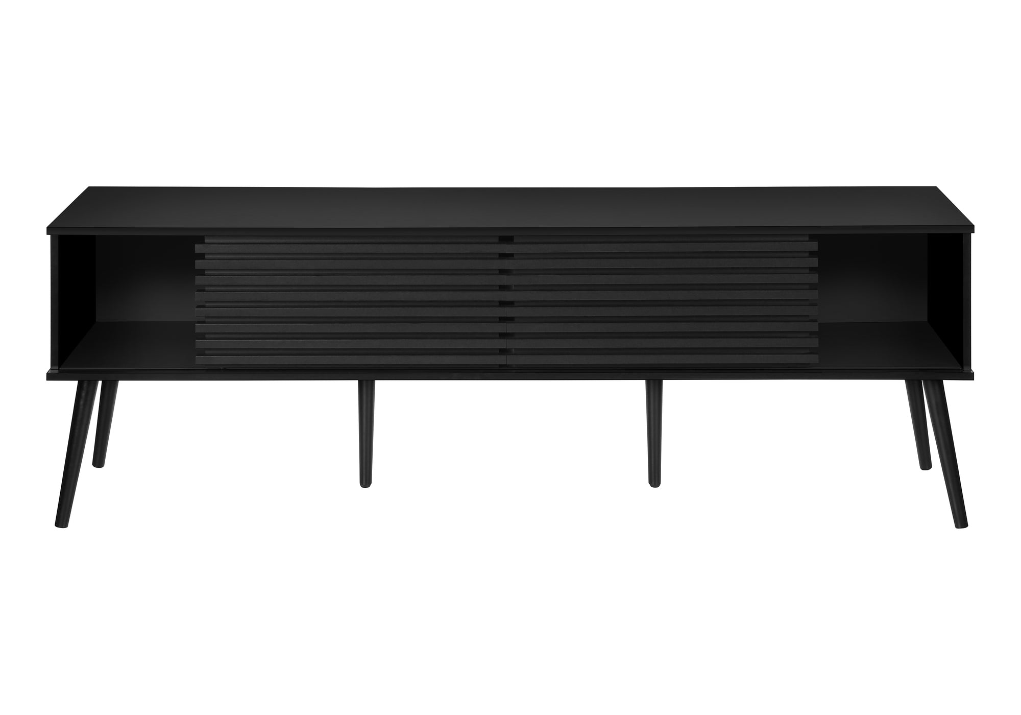 MN-L892783    Tv Stand, 72 Inch, Media Entertainment Center, Storage Cabinet, Console, Storage Shelves, Bedroom, Living Room, Black Laminate, Contemporary