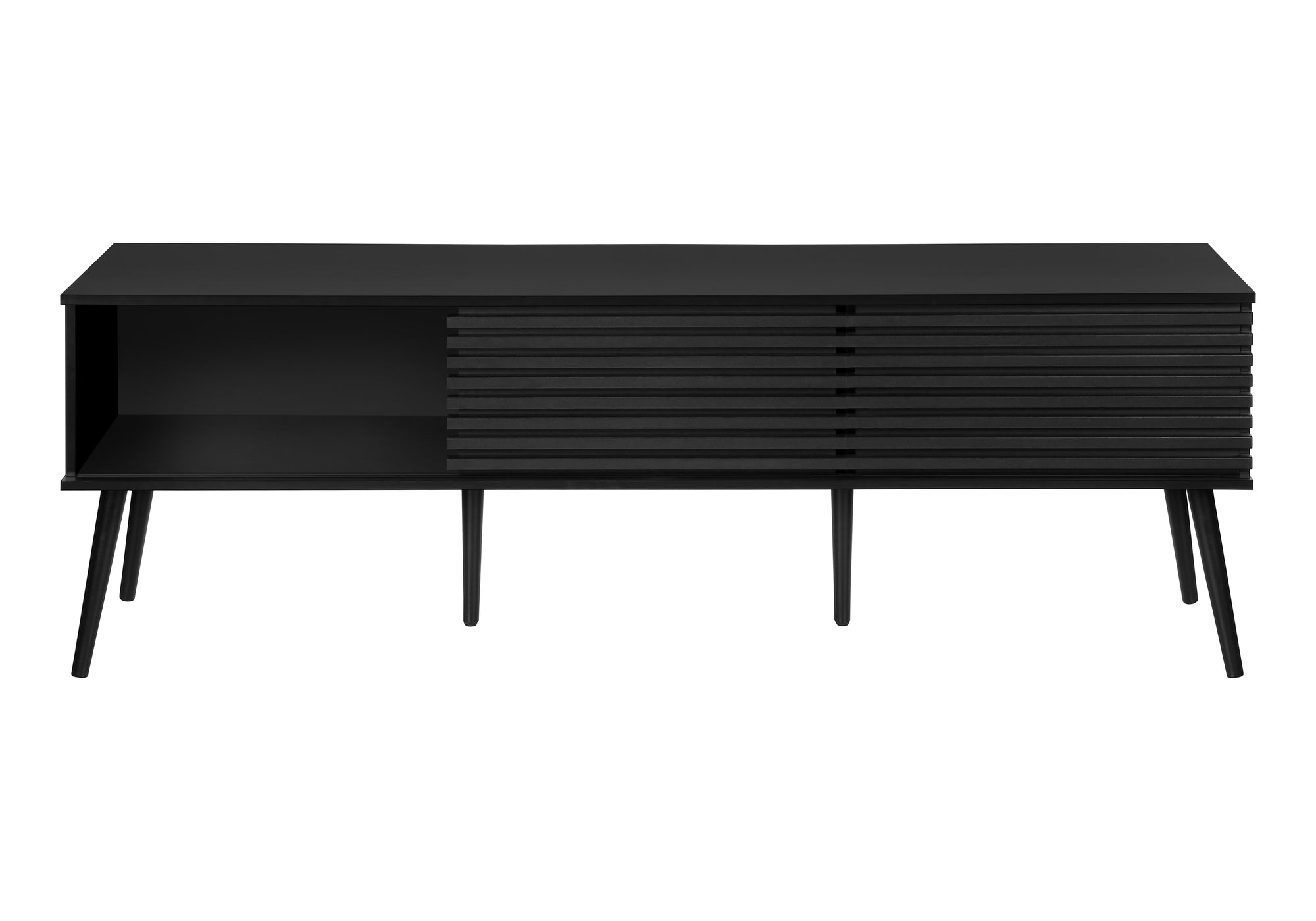 MN-L892783    Tv Stand, 72 Inch, Media Entertainment Center, Storage Cabinet, Console, Storage Shelves, Bedroom, Living Room, Black Laminate, Contemporary