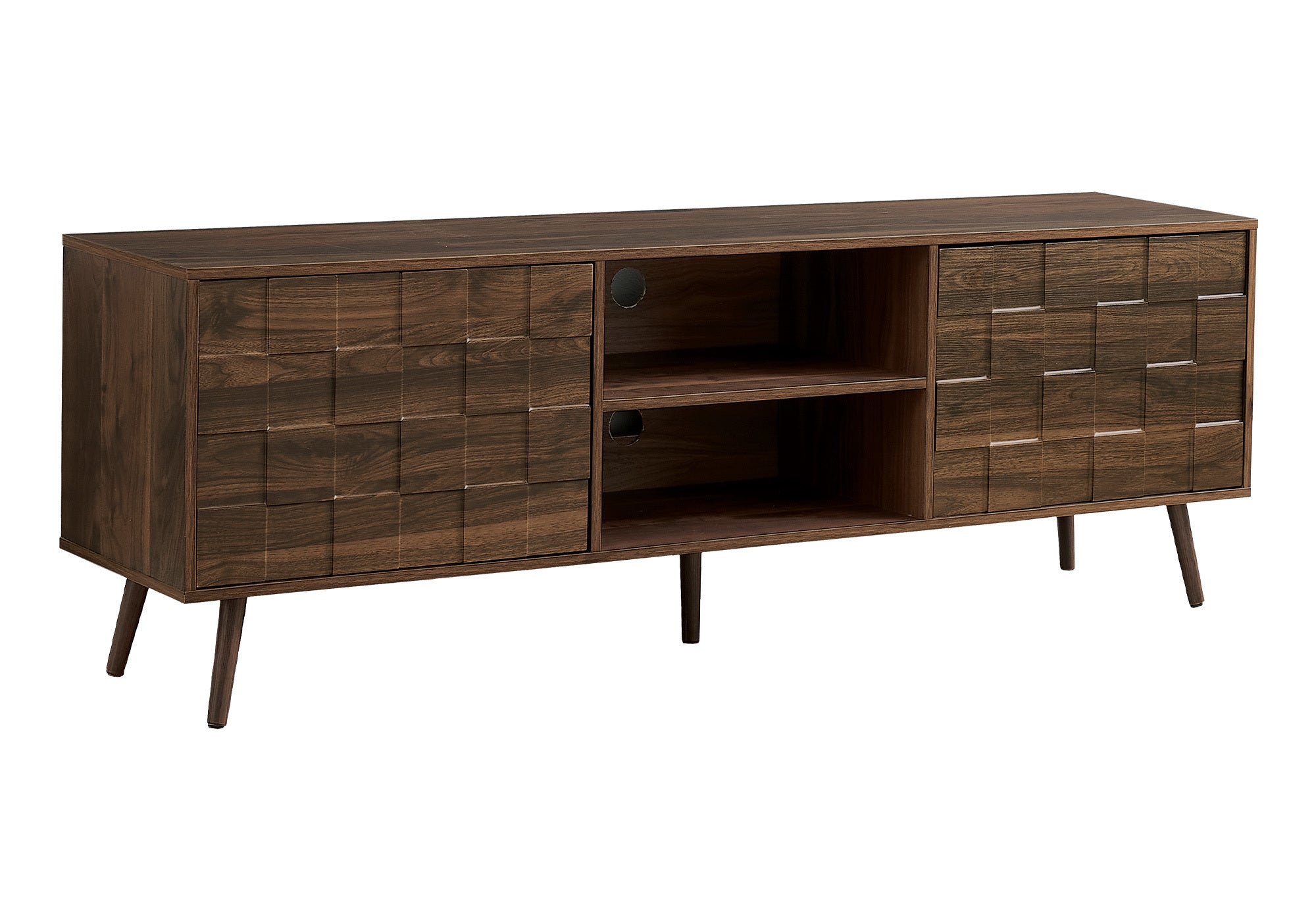 MN-912787    Tv Stand, 72 Inch, Console, Media Entertainment Center, Storage Cabinet, Bedroom, Living Room, Walnut Laminate, Mid Century