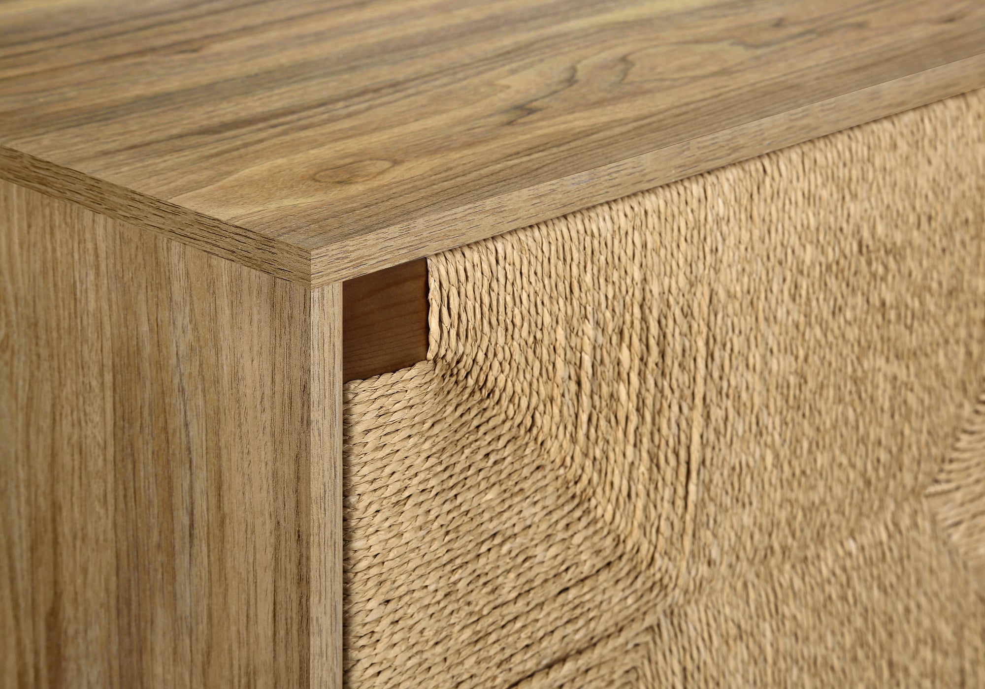 MN-Y942793    Tv Stand, 72 Inch, Media Entertainment Center, Storage Cabinet, Console, Walnut Laminate, Natural Seagrass, Mid Century, Modern