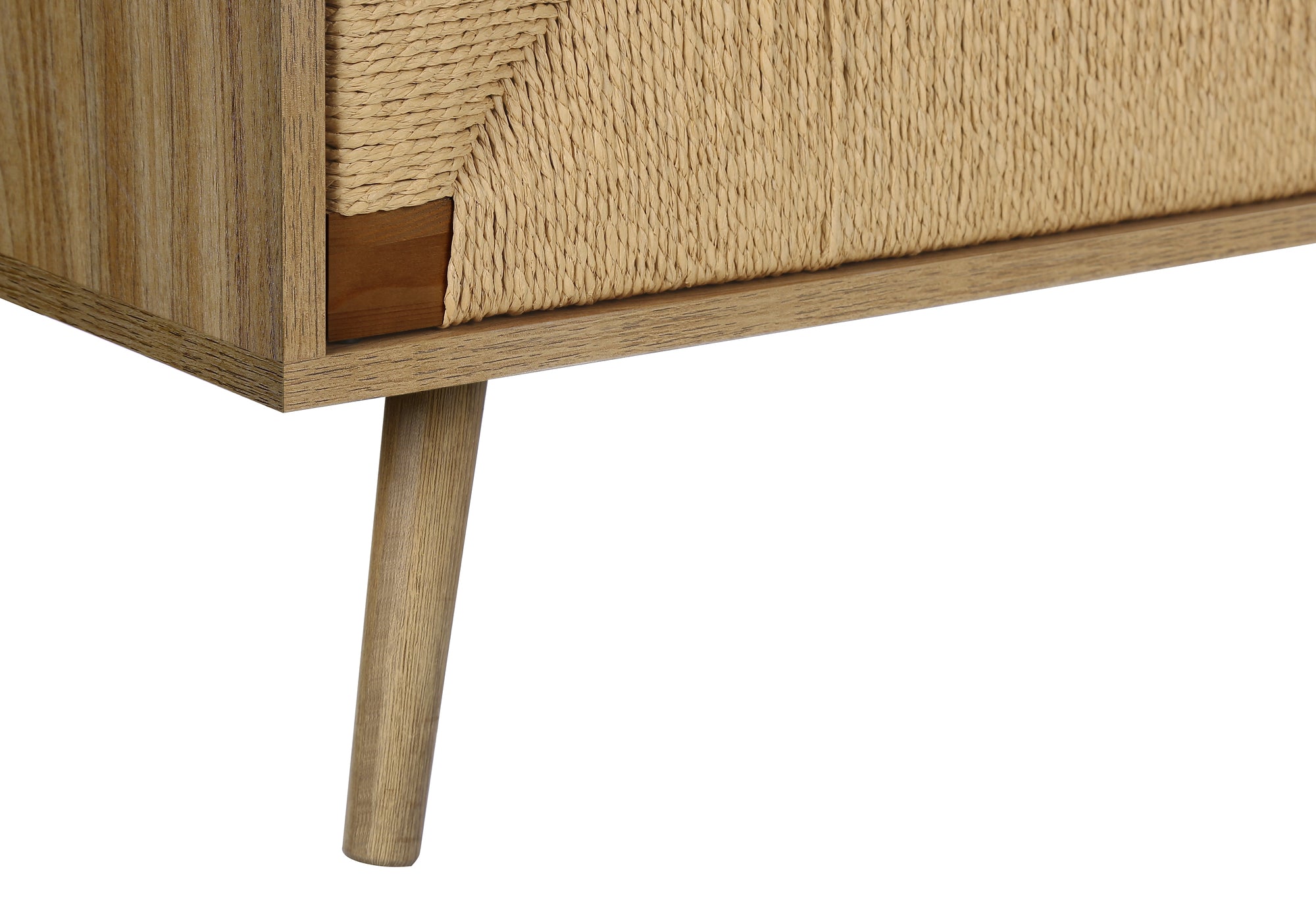MN-Y942793    Tv Stand, 72 Inch, Media Entertainment Center, Storage Cabinet, Console, Walnut Laminate, Natural Seagrass, Mid Century, Modern