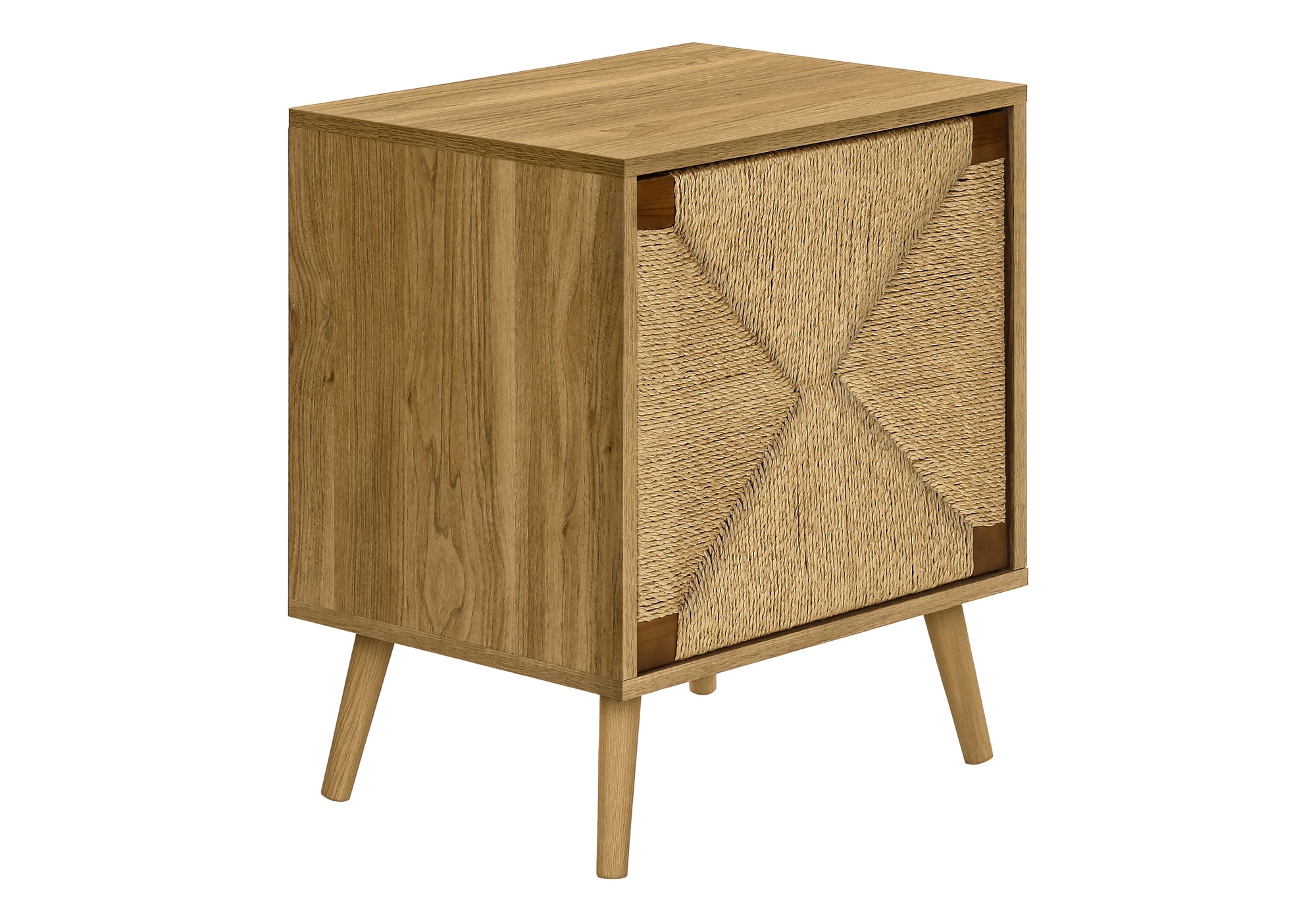 MN-942794    Accent Table, End, Storage, Small, Side, Living Room, Lamp, Light Walnut Laminate, Seagrass, Modern