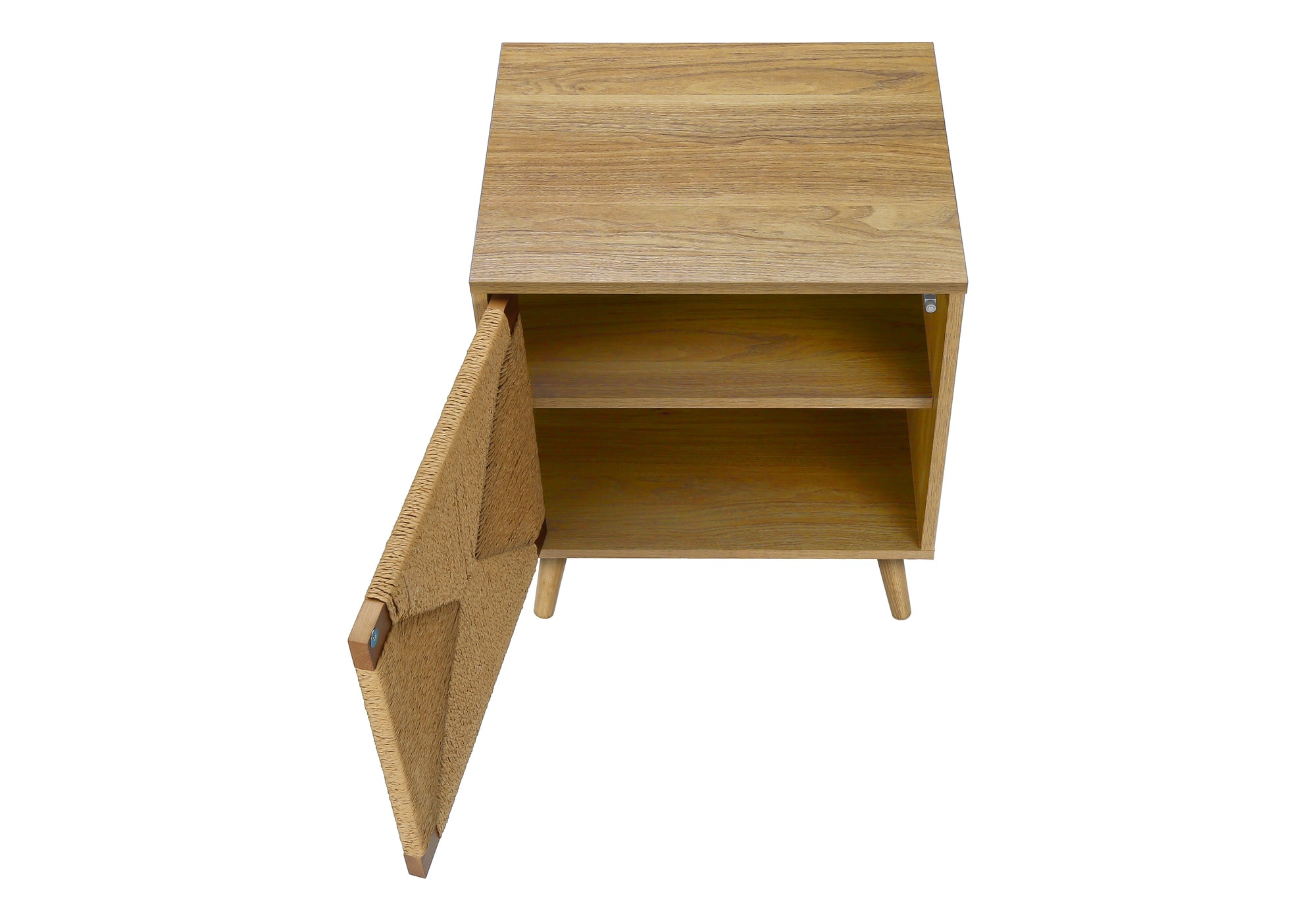 MN-942794    Accent Table, End, Storage, Small, Side, Living Room, Lamp, Light Walnut Laminate, Seagrass, Modern