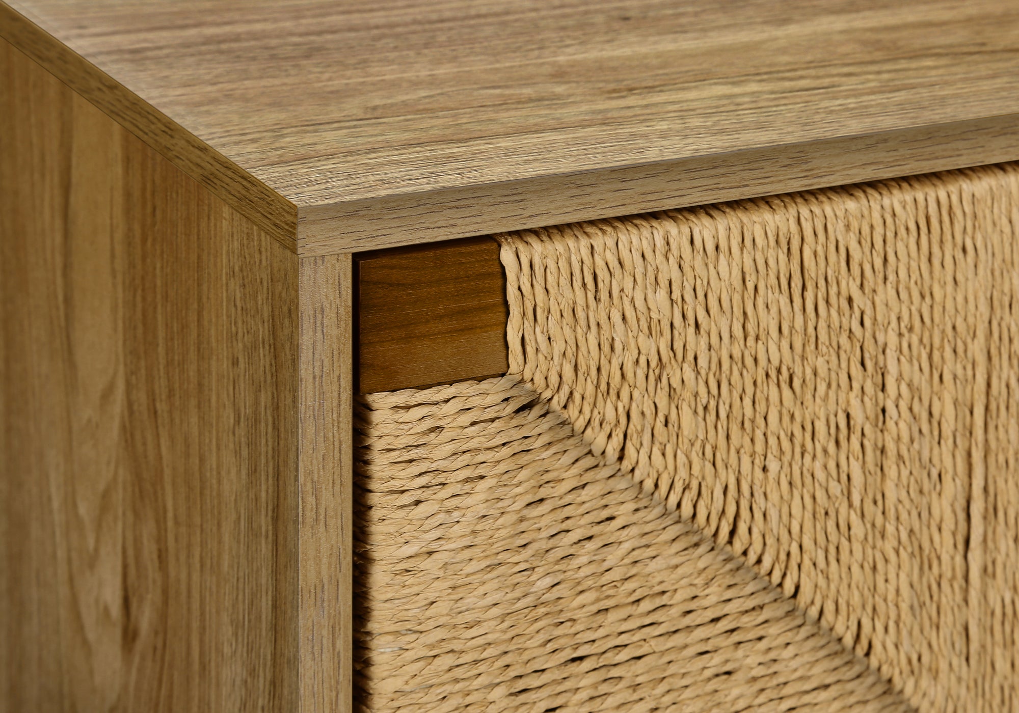 MN-942794    Accent Table, End, Storage, Small, Side, Living Room, Lamp, Light Walnut Laminate, Seagrass, Modern