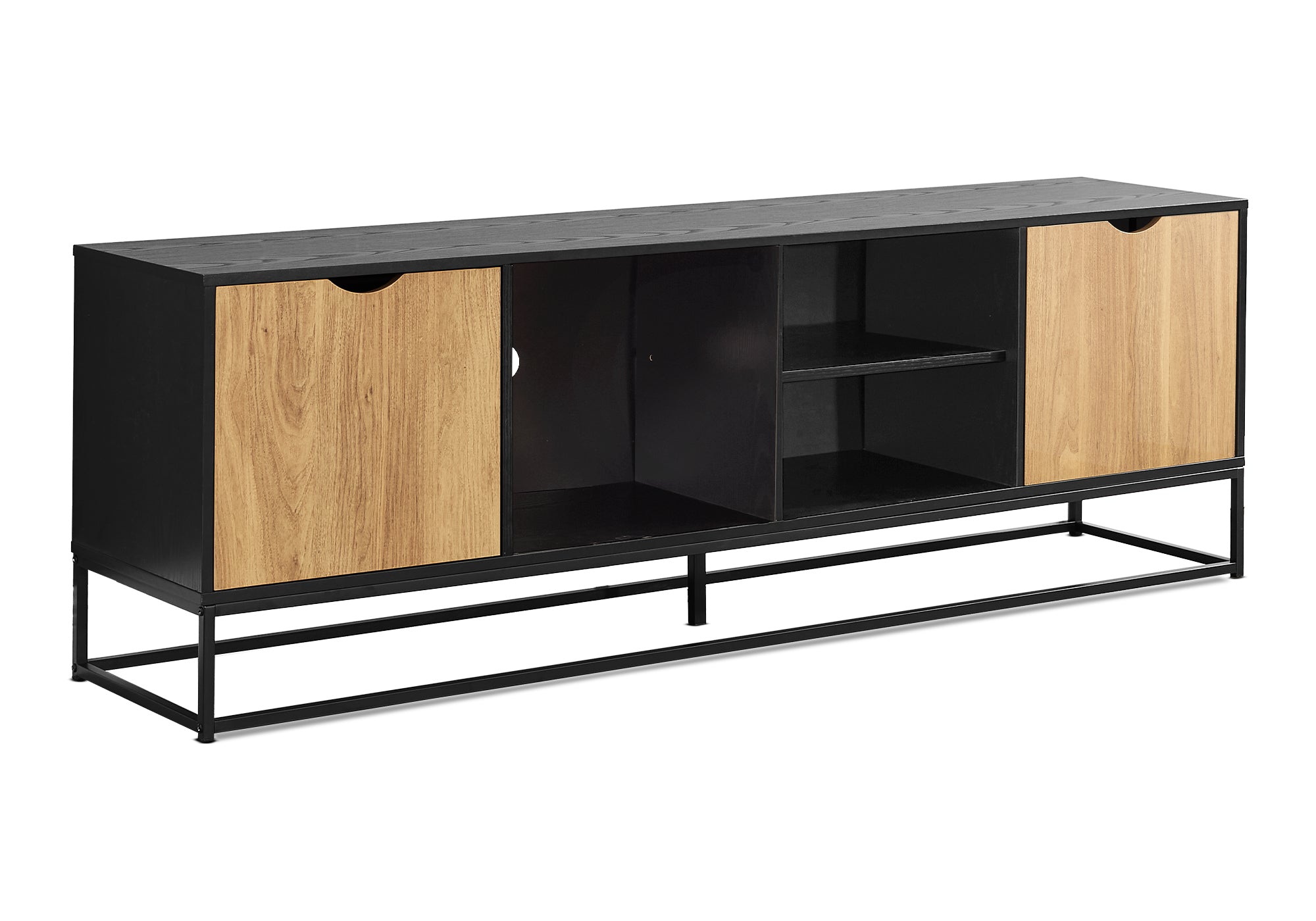 MN-182825    Tv Stand, 72 Inch, Console, Media Entertainment Center, Storage Cabinet, Living Room, Black Laminate, Black Metal, Modern, Contemporary