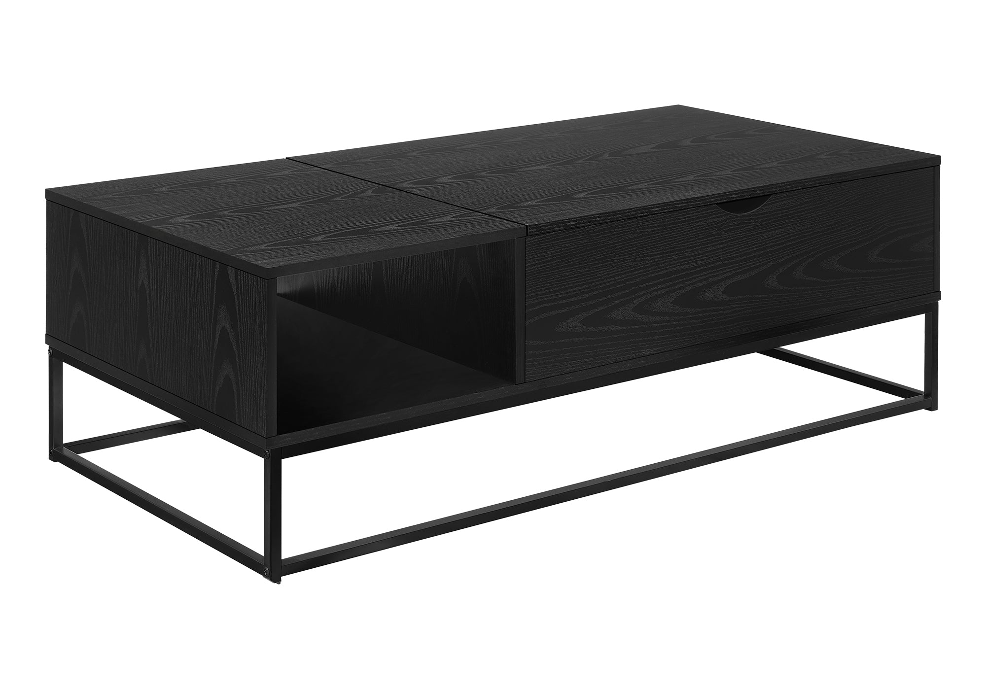 MN-192826    Coffee Table, 48"l, Cocktail, Lift-top, Rectangular, Storage, Living Room, Accent, Black Laminate, Black Metal, Contemporary, Modern