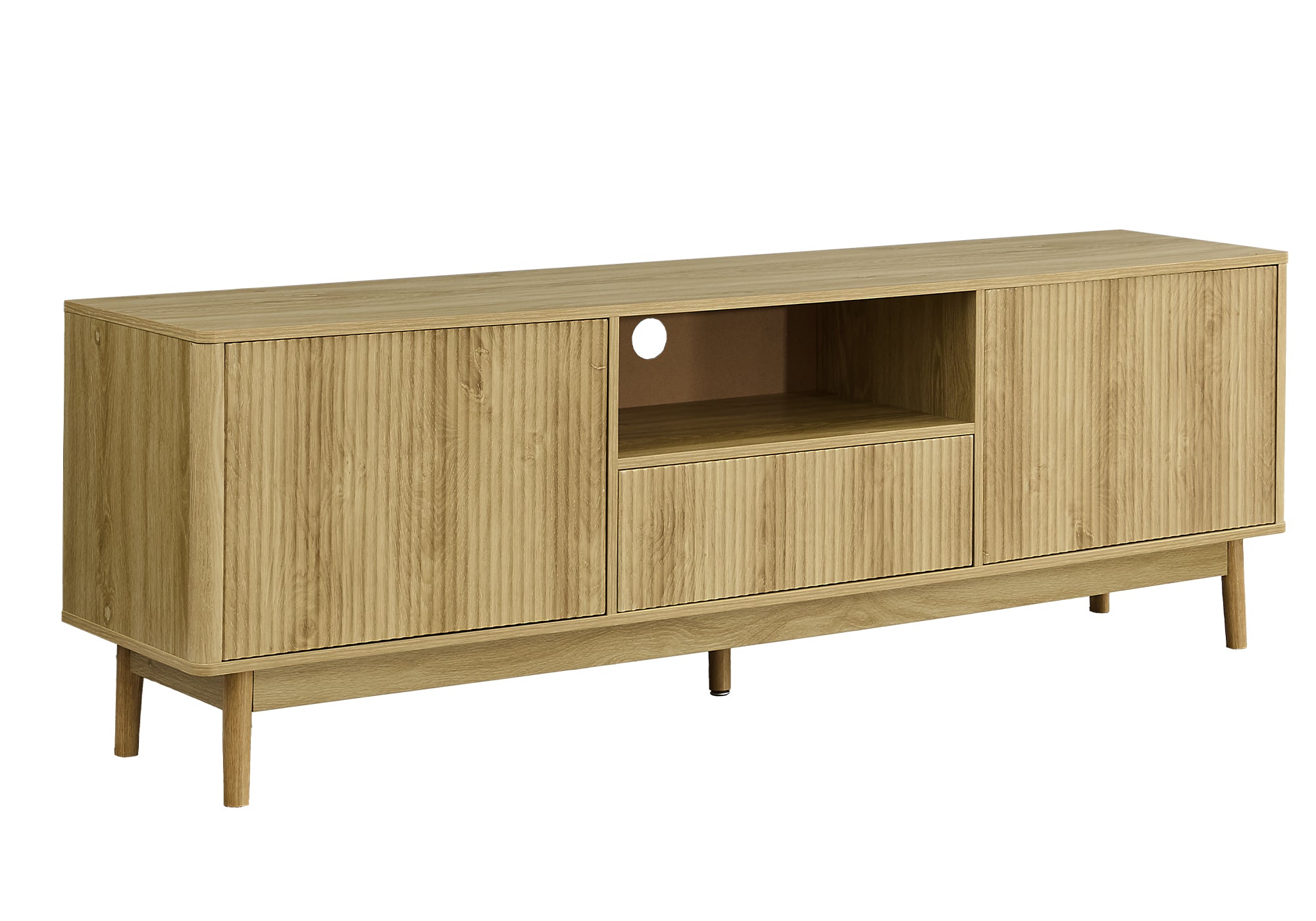 MN-232834    Tv Stand, 72 Inch, Console, Storage Cabinet, Storage Drawer, Media Entertainment Center, Living Room, Bedroom, Light Walnut Laminate, Mid Century