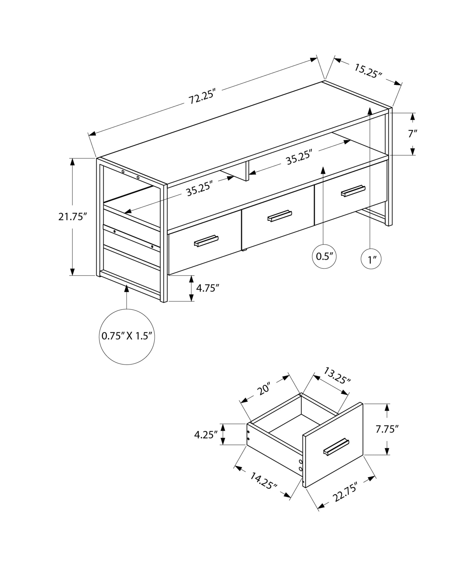 MN-M202846    Tv Stand, 72 Inch, Media Entertainment Center, Storage Drawers, Cream Stone Laminate, Black Metal, Contemporary, Modern