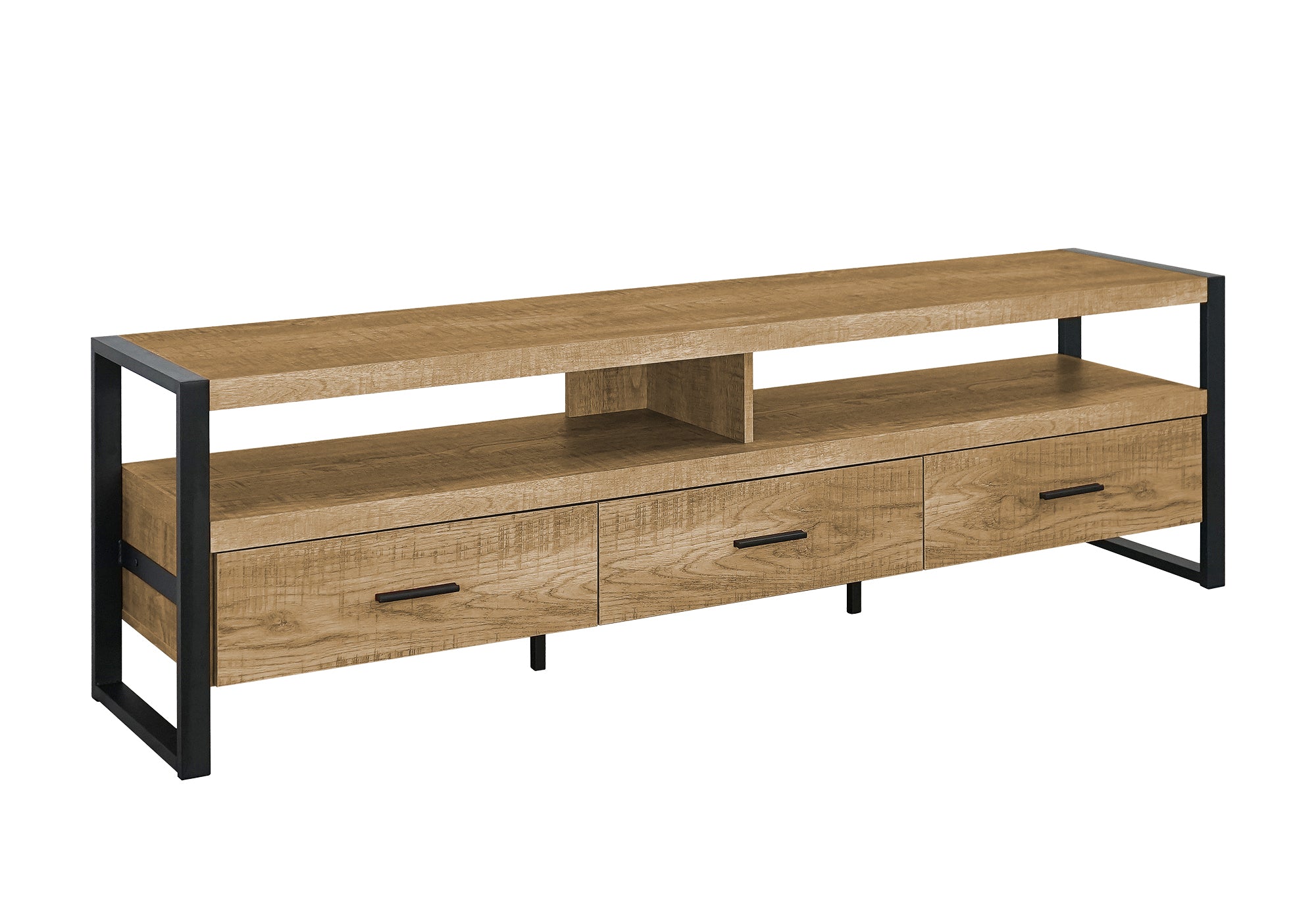MN-432880    Tv Stand, 72 Inch, Console, Media Entertainment Center, Storage Drawers, Living Room, Mango Wood-look, Black Metal, Contemporary, Modern
