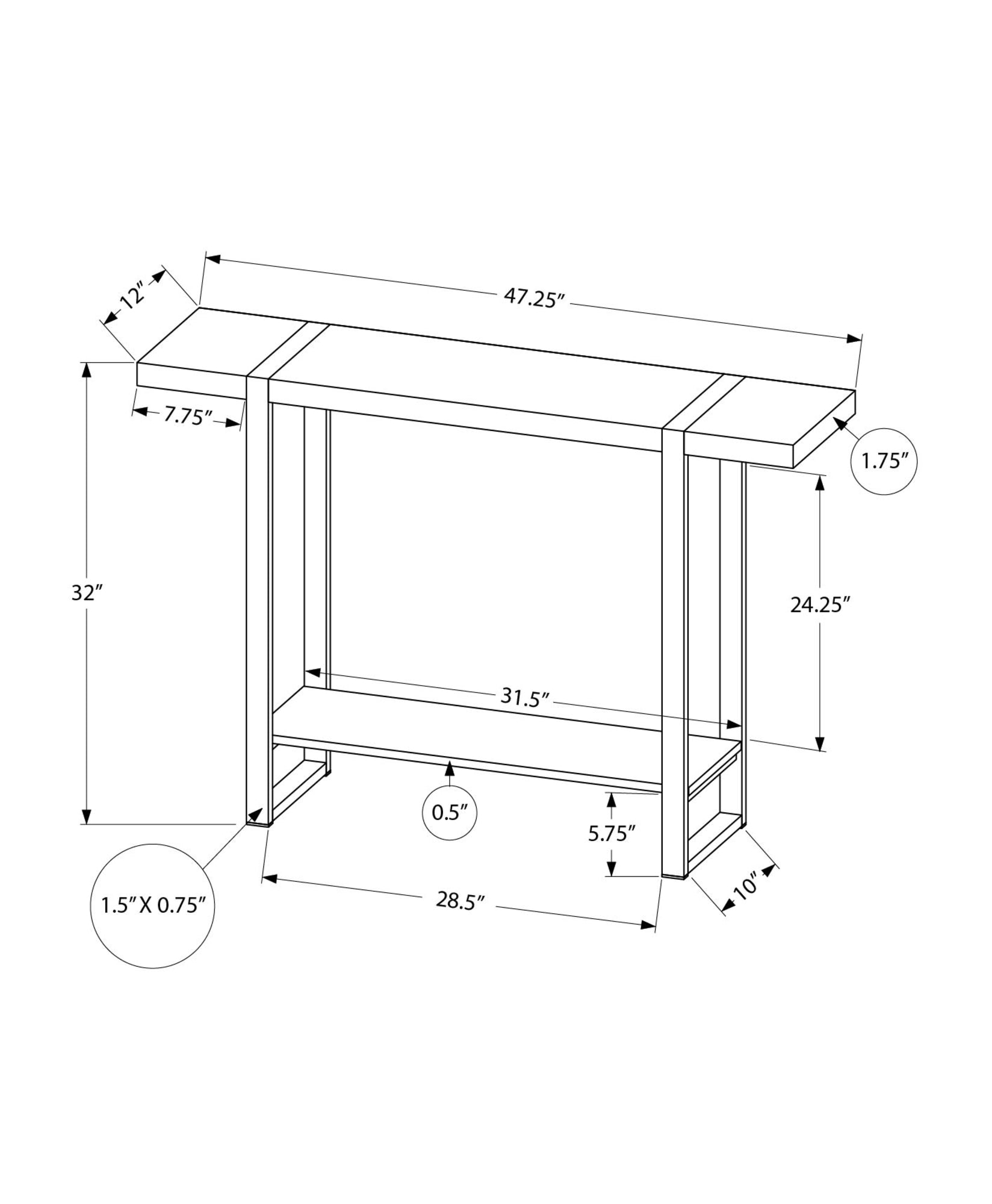 MN-442881    Accent Table, Console, Entryway, Narrow, Sofa, Living Room, Bedroom, Mango Wood-look Laminate, Black Metal, Contemporary, Modern