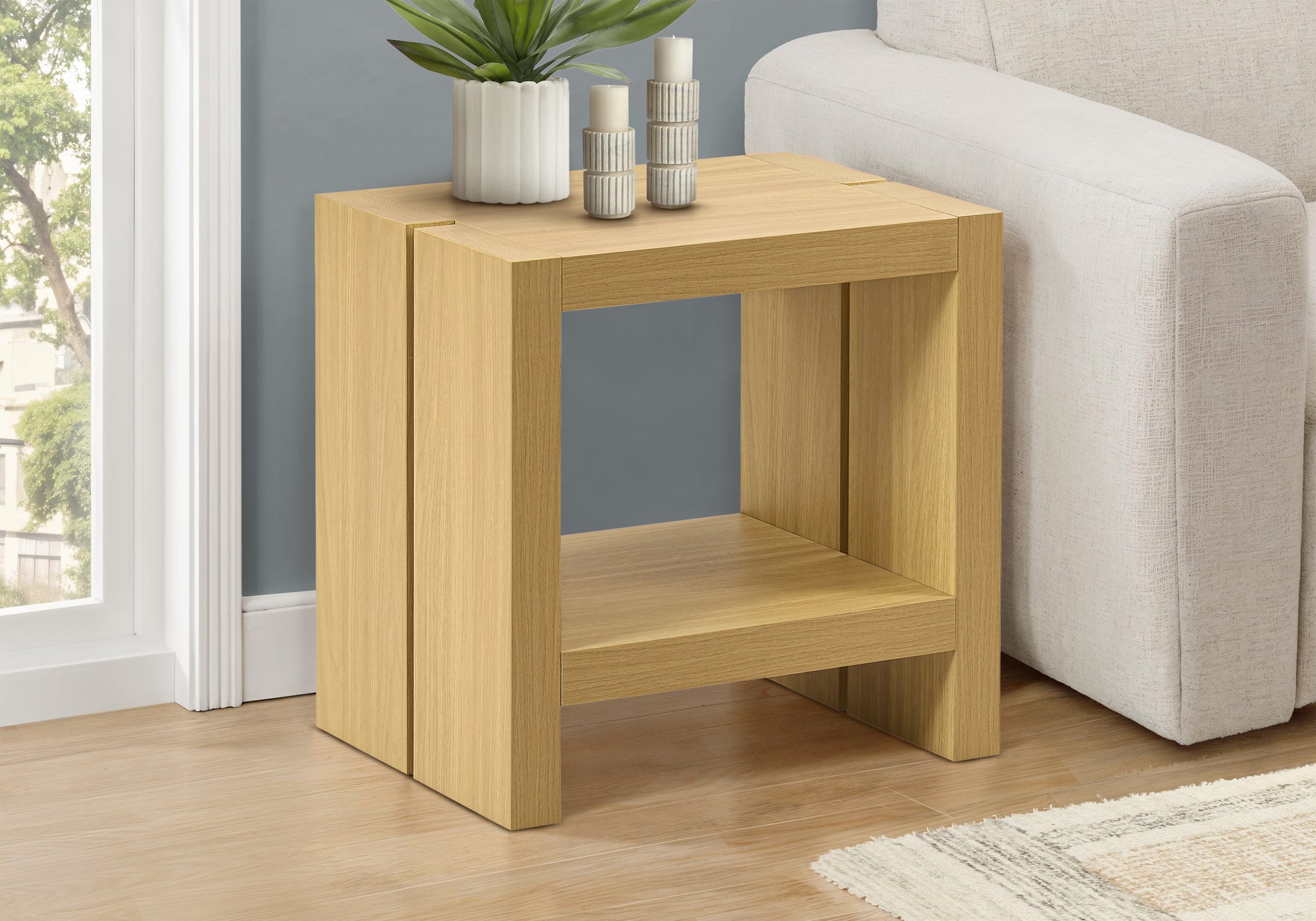 MN-572887    Accent Table, 20"h, 2 Tier, End, Side Table, Side, Nightstand, Living Room, Bedroom, Natural Oak Laminate, Contemporary, Modern