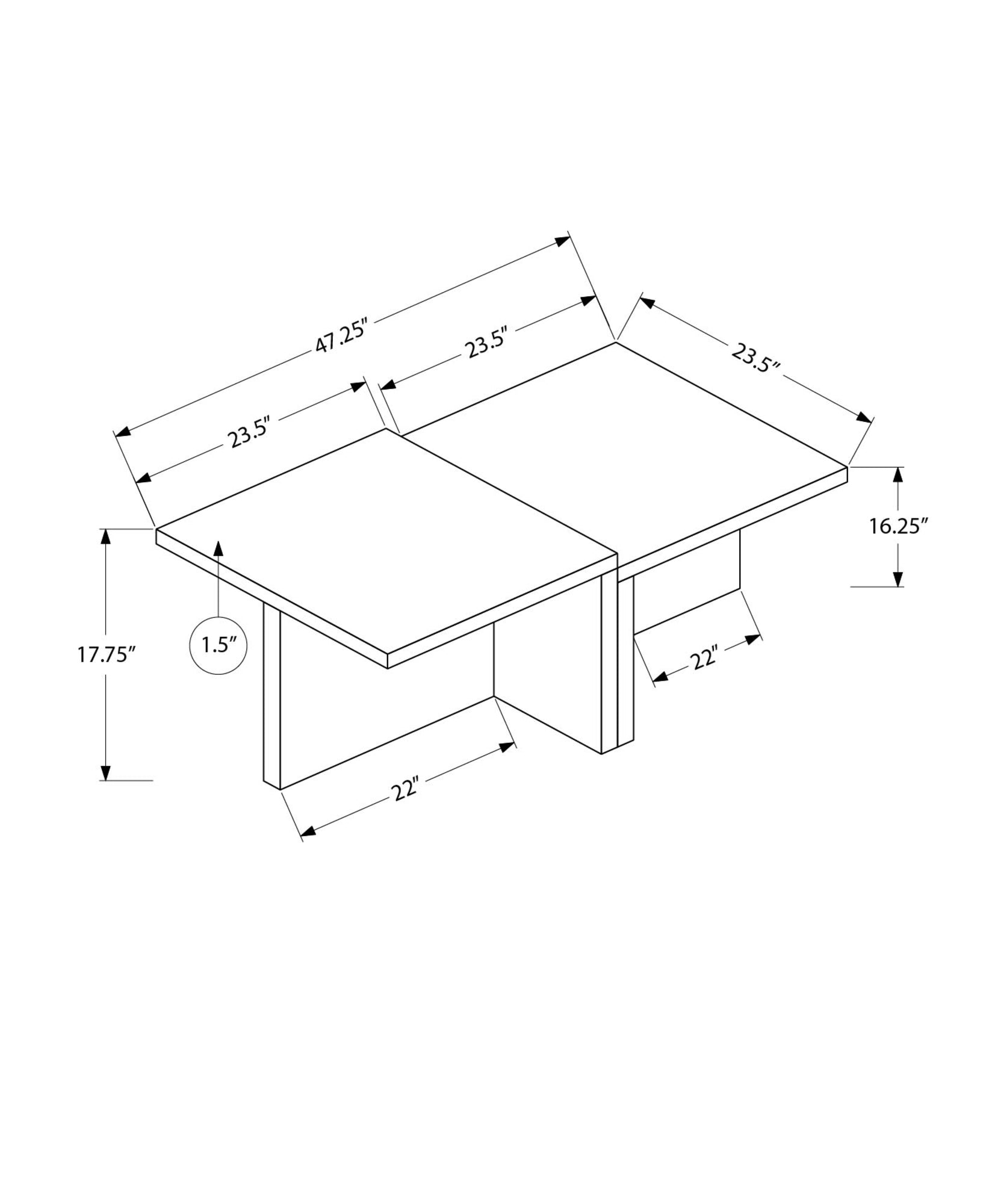 MN-602891    Coffee Table, 48"l, Cocktail, Rectangular, 2 Tier, Living Room, Travertine Stone-look Laminate, Contemporary, Modern